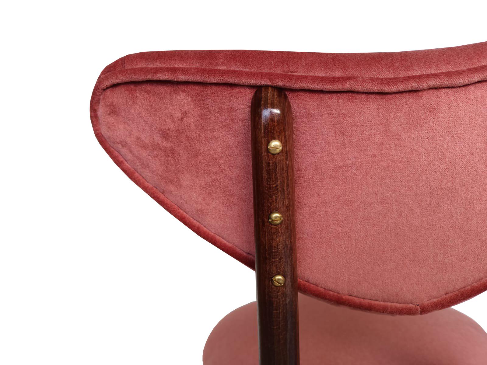20th Century Mid Century Orange Pink Velvet, Walnut Wood, Heart Chair, Poland, 1960s For Sale