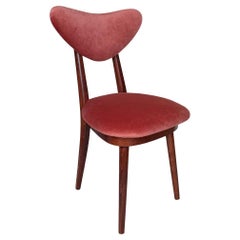 Silla Corazón de Terciopelo Rosa Naranja y Madera de Nogal, Polonia, Años 60