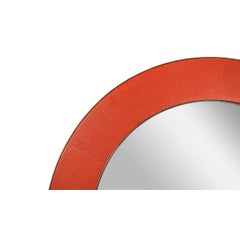 Mid Century Orange Round Leather Mirror