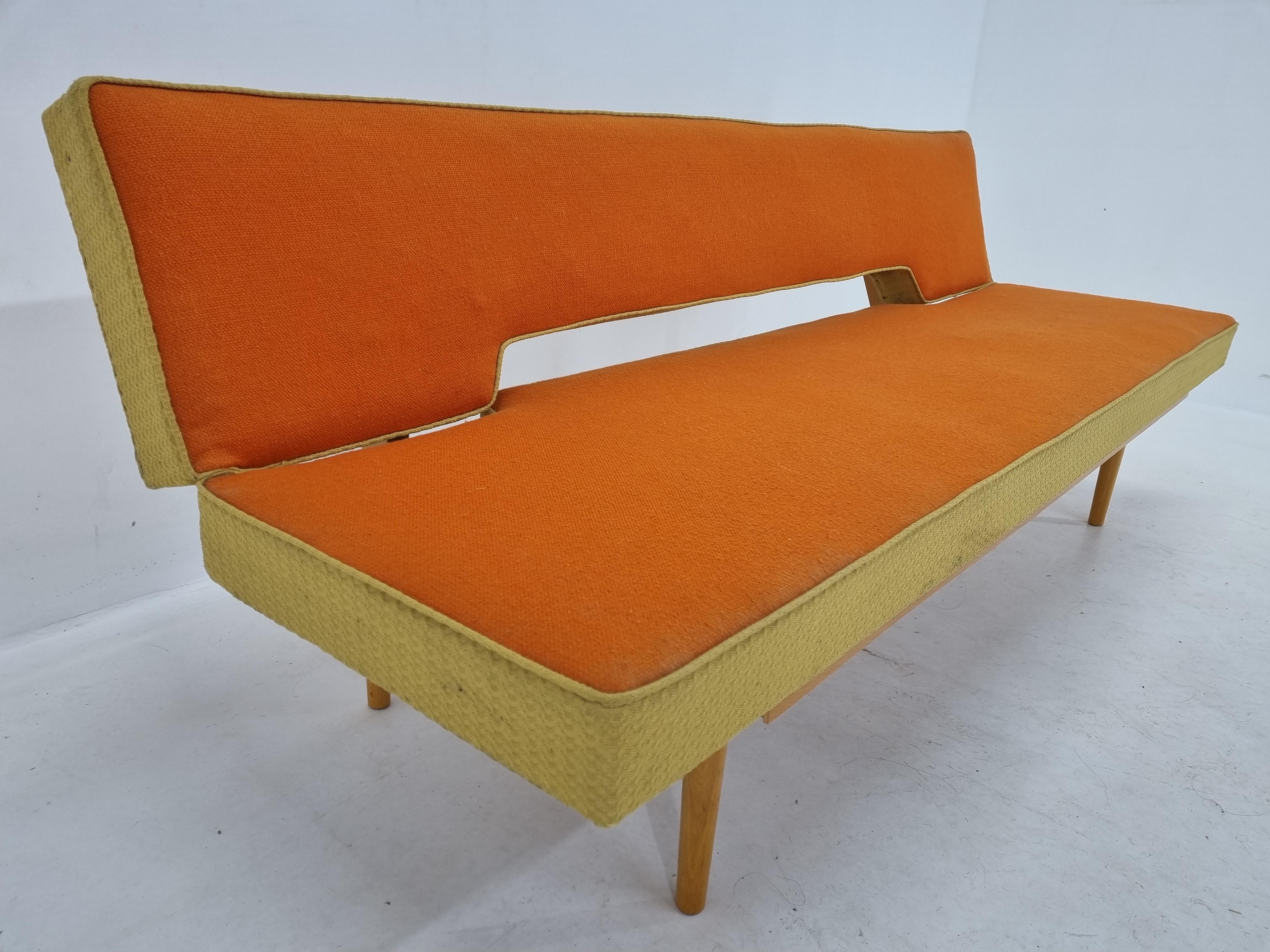 Fabric Mid Century Orange Sofa or Daybed Miroslav Navratil, Interier Praha, 1960s