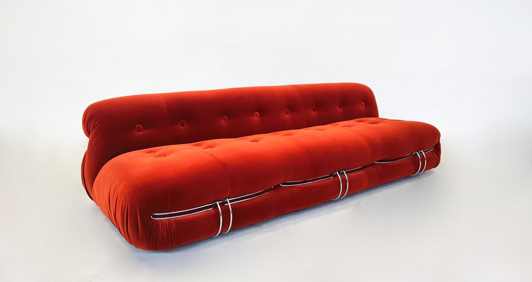 Midcentury Orange Soriana Three-seater by Tobia & Afra Scarpa for Cassina, 1970s - New Upholstery ( 2 available).