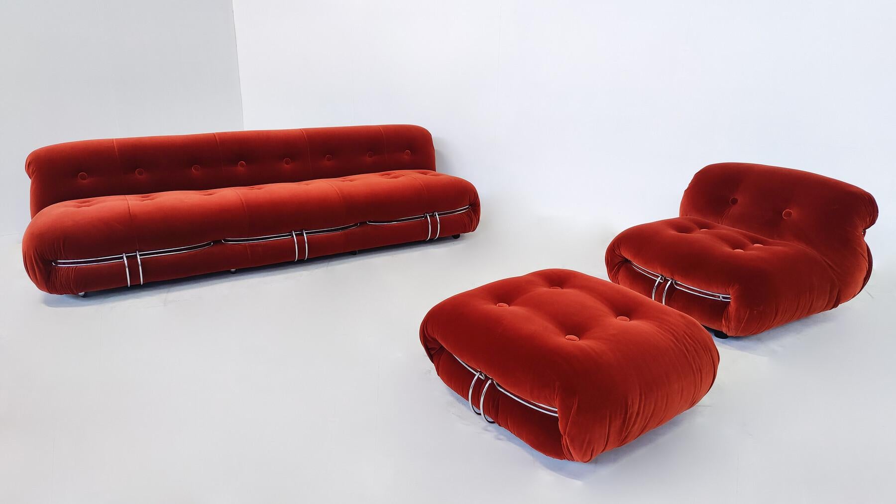 Italian Midcentury Orange Soriana Three-Seater by Tobia & Afra Scarpa for Cassina For Sale