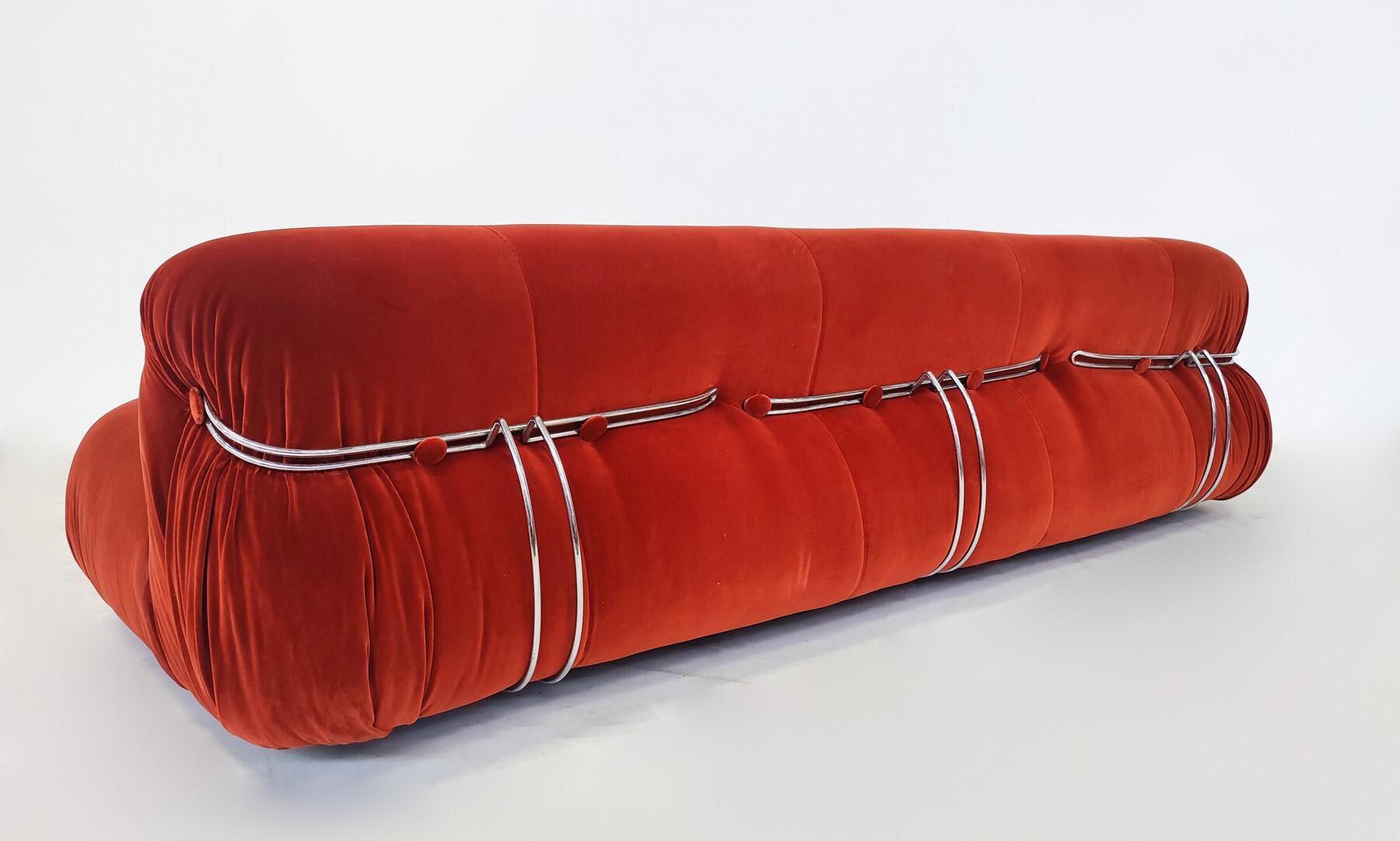 Midcentury Orange Soriana Three-Seater by Tobia & Afra Scarpa for Cassina In Good Condition For Sale In Brussels, BE
