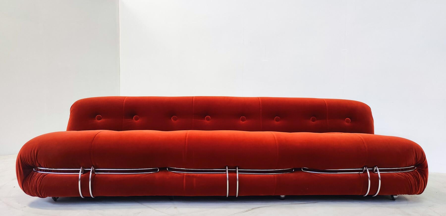 Midcentury Orange Soriana Three-Seater by Tobia & Afra Scarpa for Cassina For Sale 1