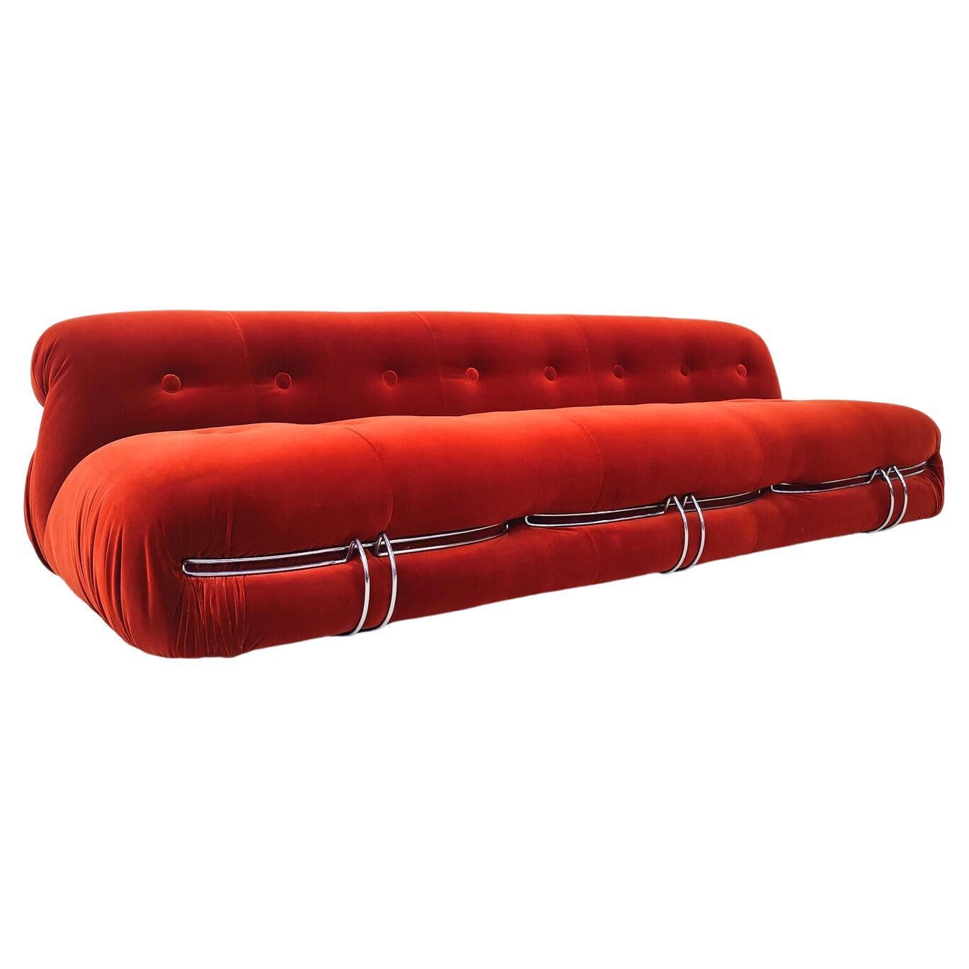 Midcentury Orange Soriana Three-Seater by Tobia & Afra Scarpa for Cassina For Sale