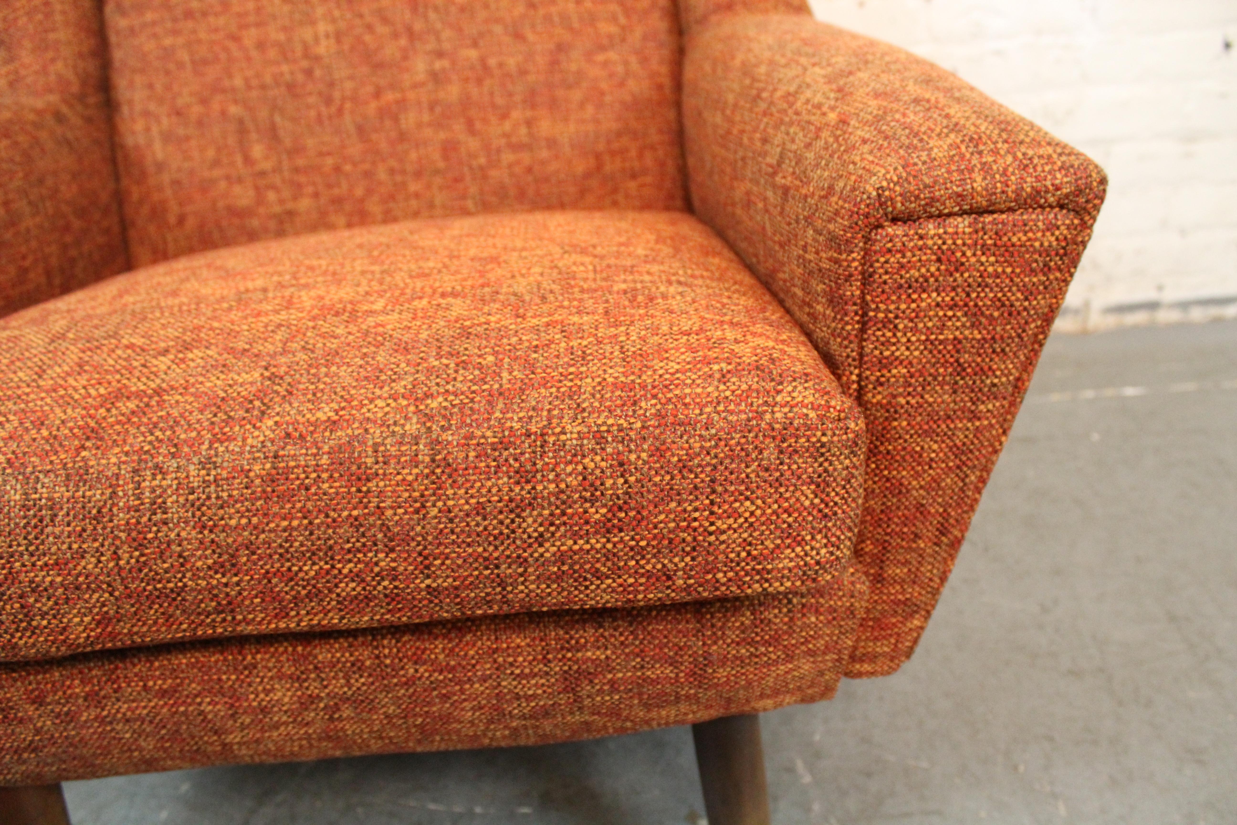 Mid-Century Orange Tweed Geometric Club Chair For Sale 2