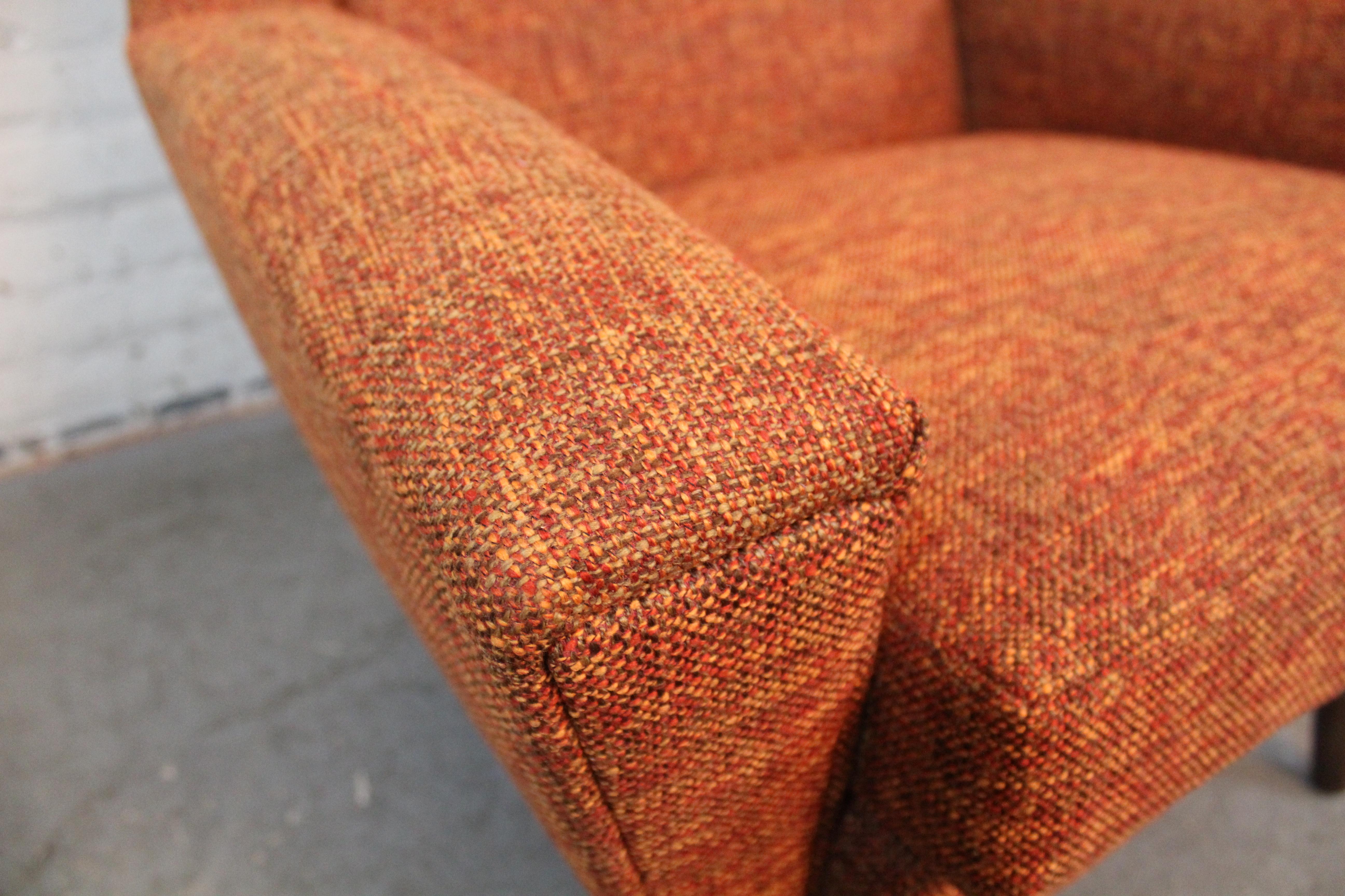 Mid-Century Orange Tweed Geometric Club Chair For Sale 3