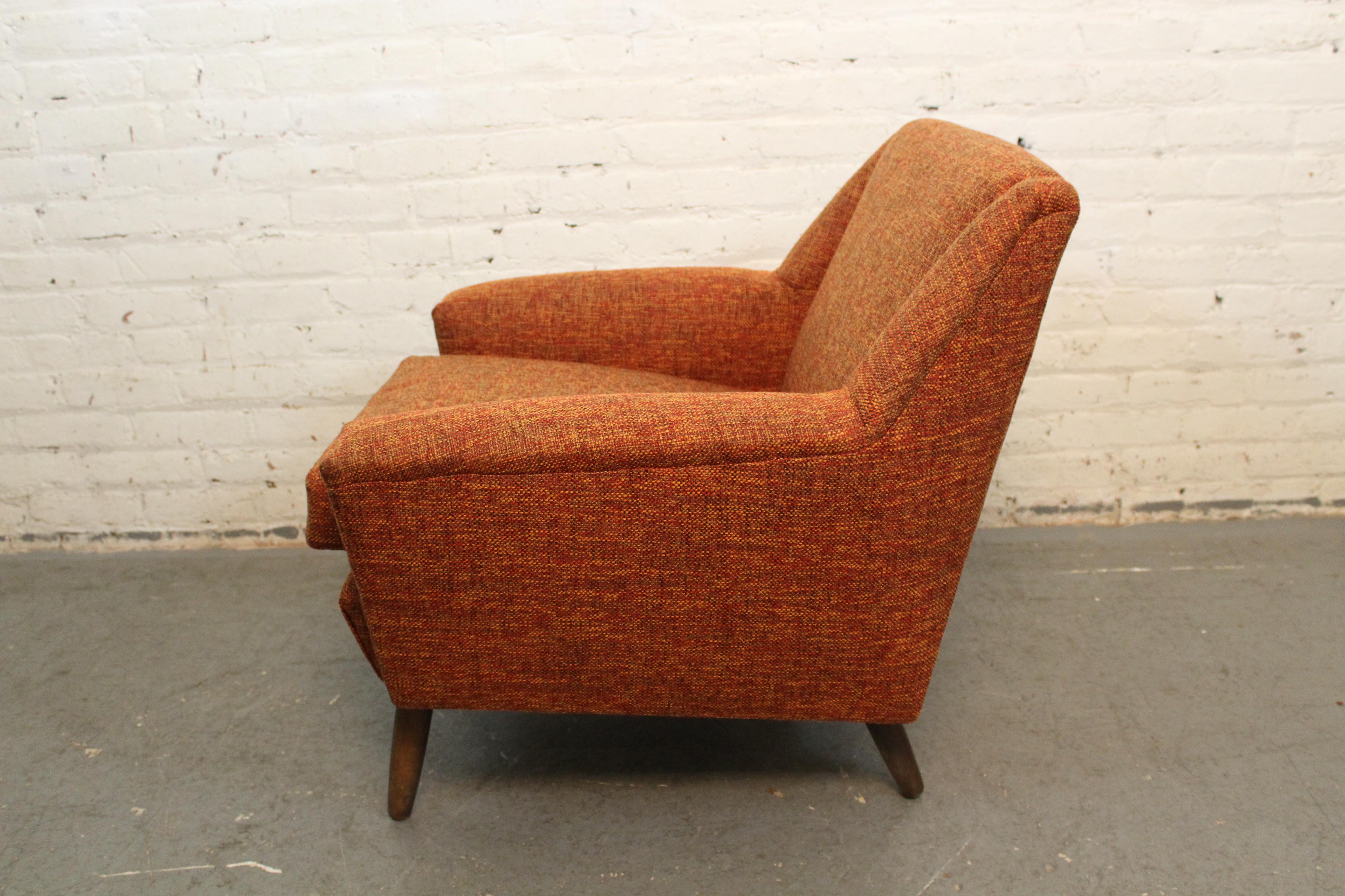 Mid-Century Modern Mid-Century Orange Tweed Geometric Club Chair For Sale