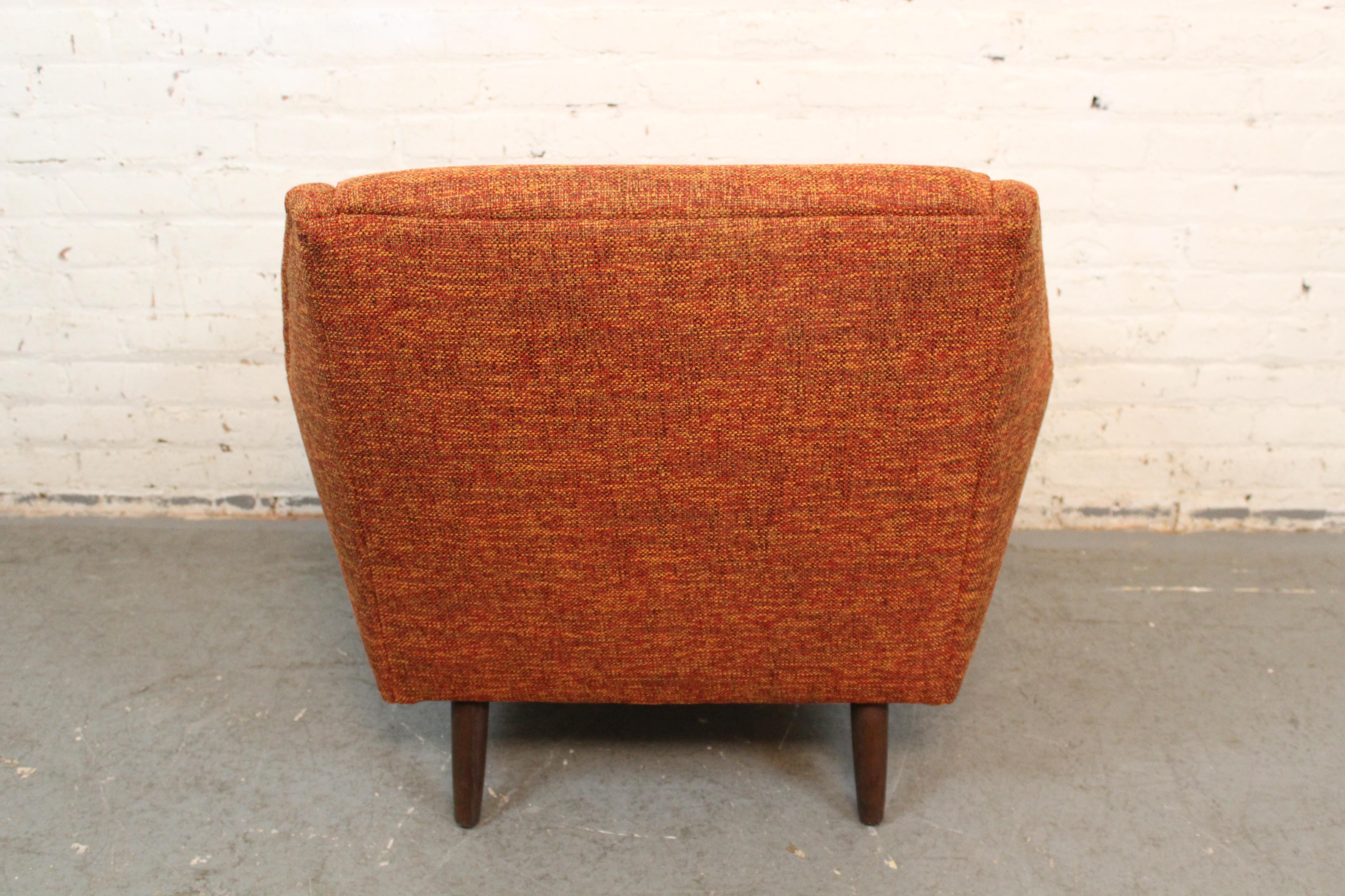 Scandinavian Mid-Century Orange Tweed Geometric Club Chair For Sale