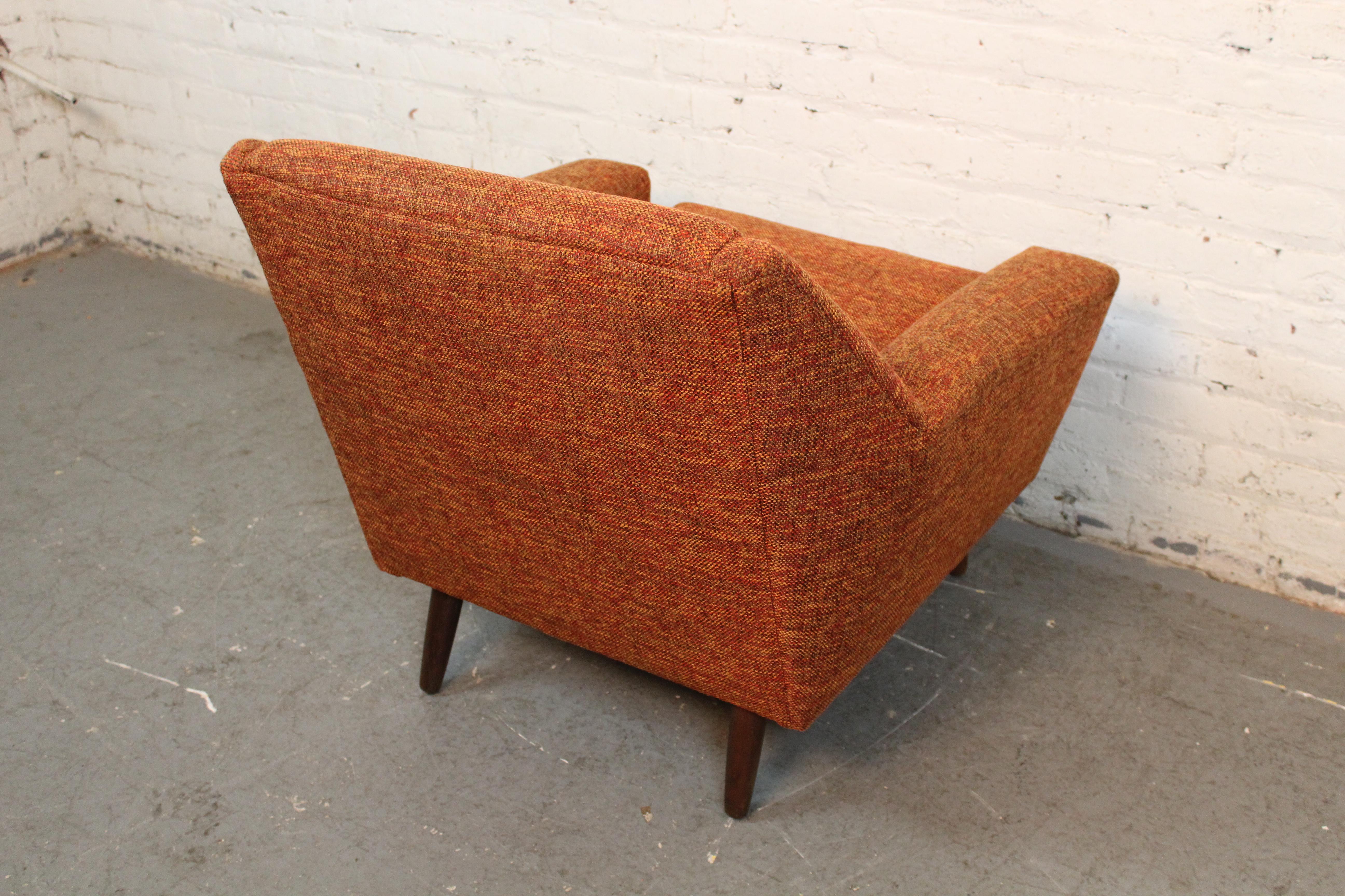 20th Century Mid-Century Orange Tweed Geometric Club Chair For Sale