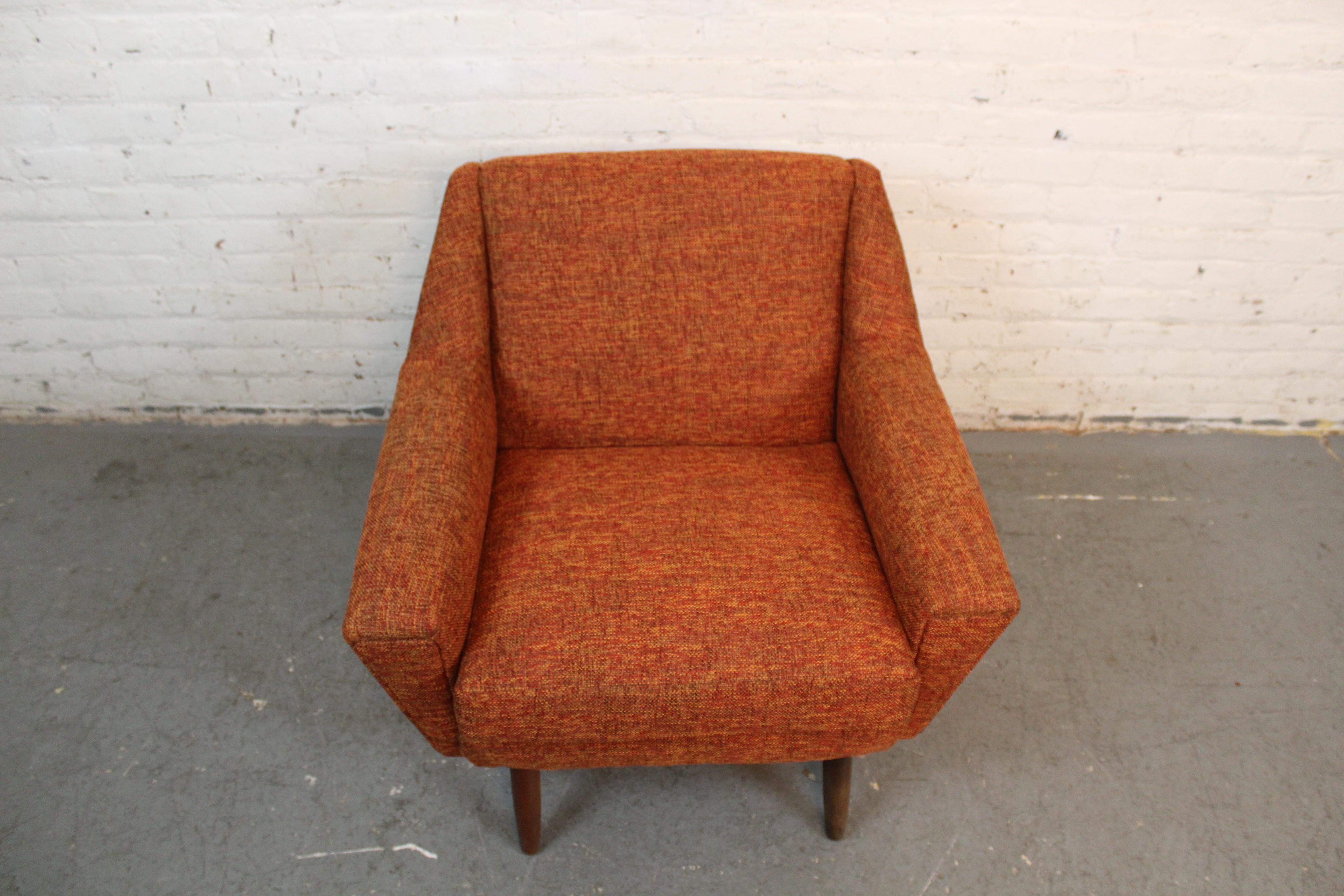Fabric Mid-Century Orange Tweed Geometric Club Chair For Sale