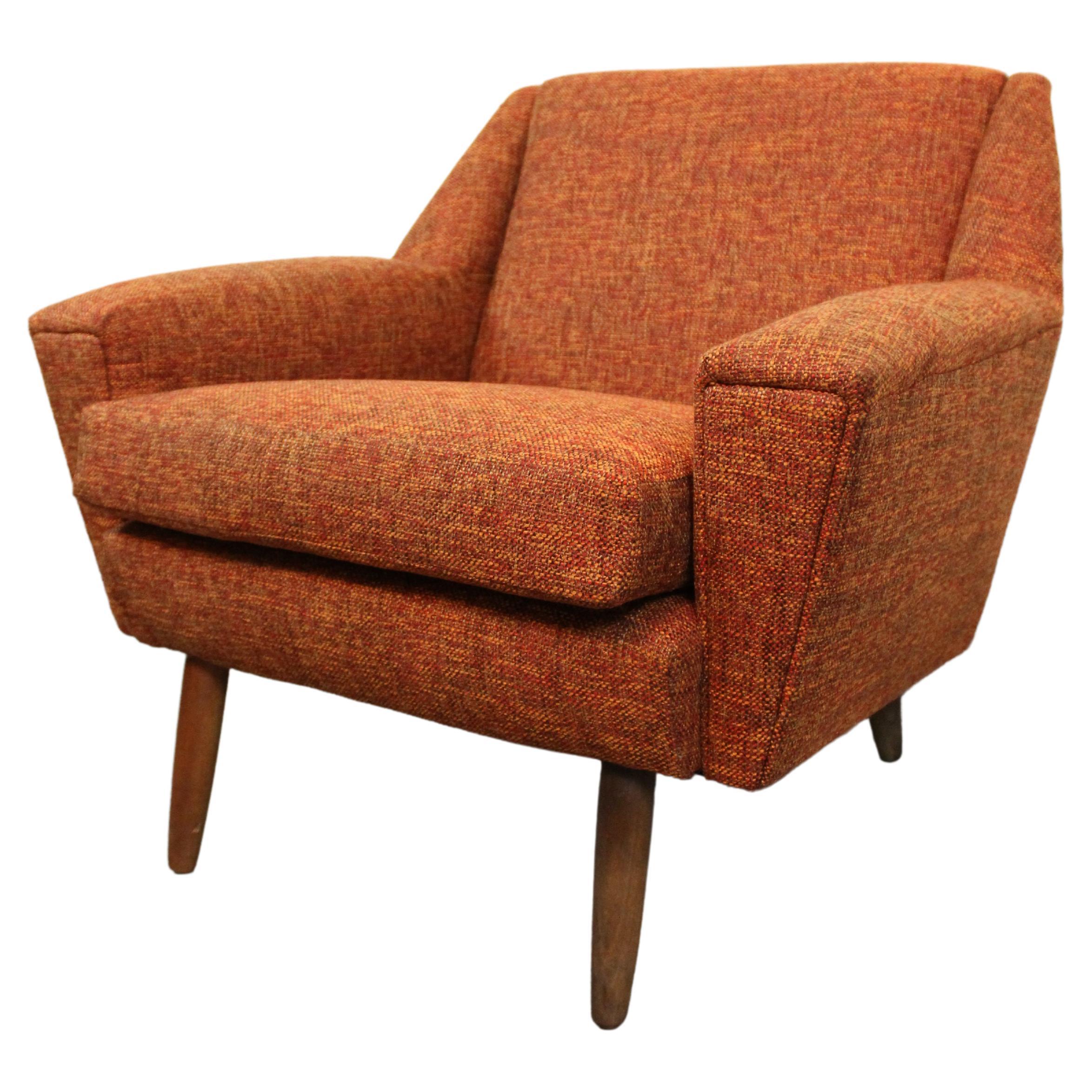 Mid-Century Orange Tweed Geometric Club Chair For Sale