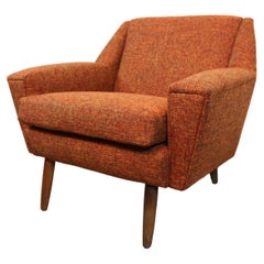 Vintage Mid-Century Orange Tweed Geometric Club Chair