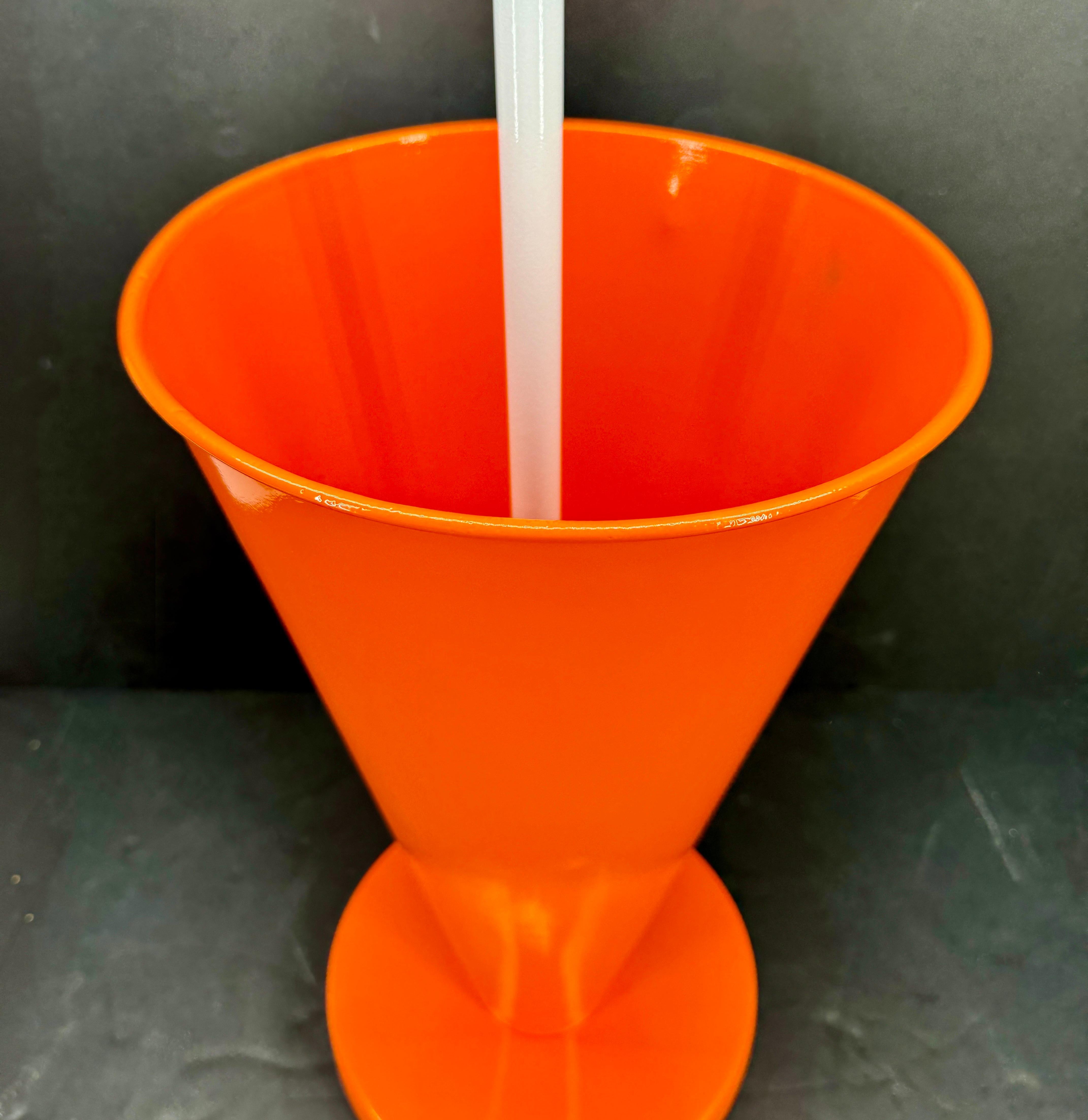 Mid-Century Modern Mid-Century Orange Umbrella Stand Holder with White Handle For Sale