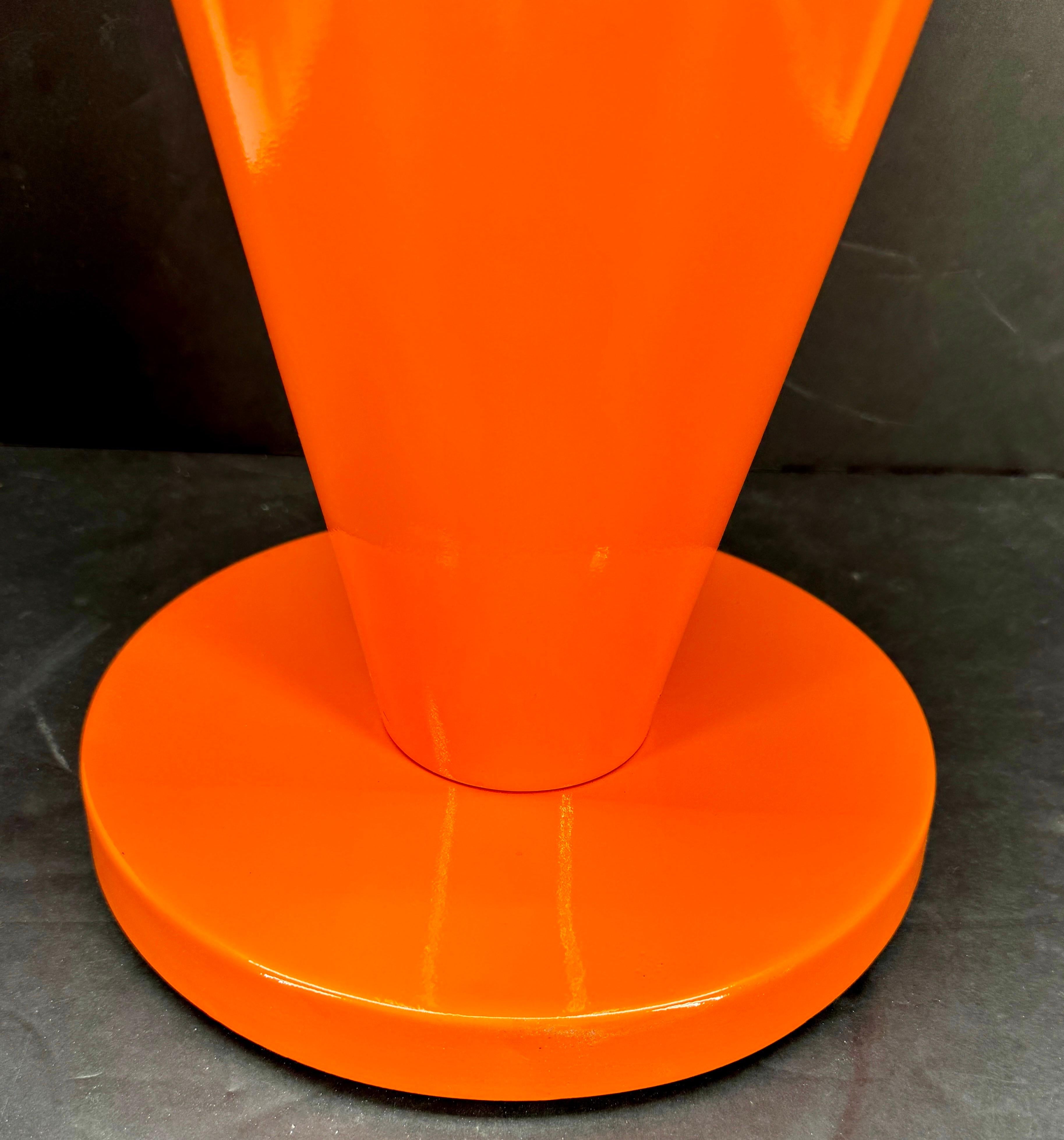 American Mid-Century Orange Umbrella Stand Holder with White Handle For Sale