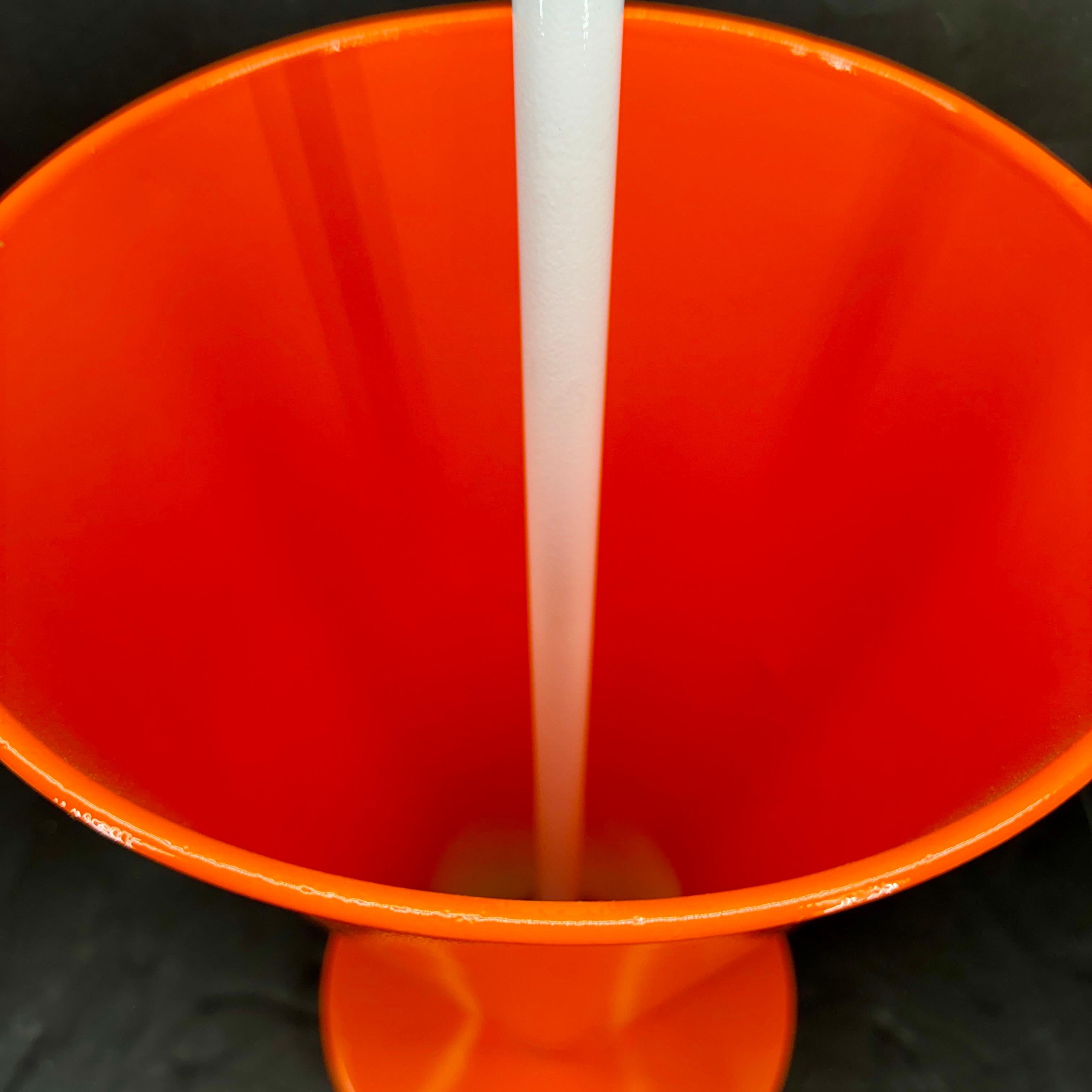 Mid-Century Orange Umbrella Stand Holder with White Handle In Good Condition For Sale In Haddonfield, NJ