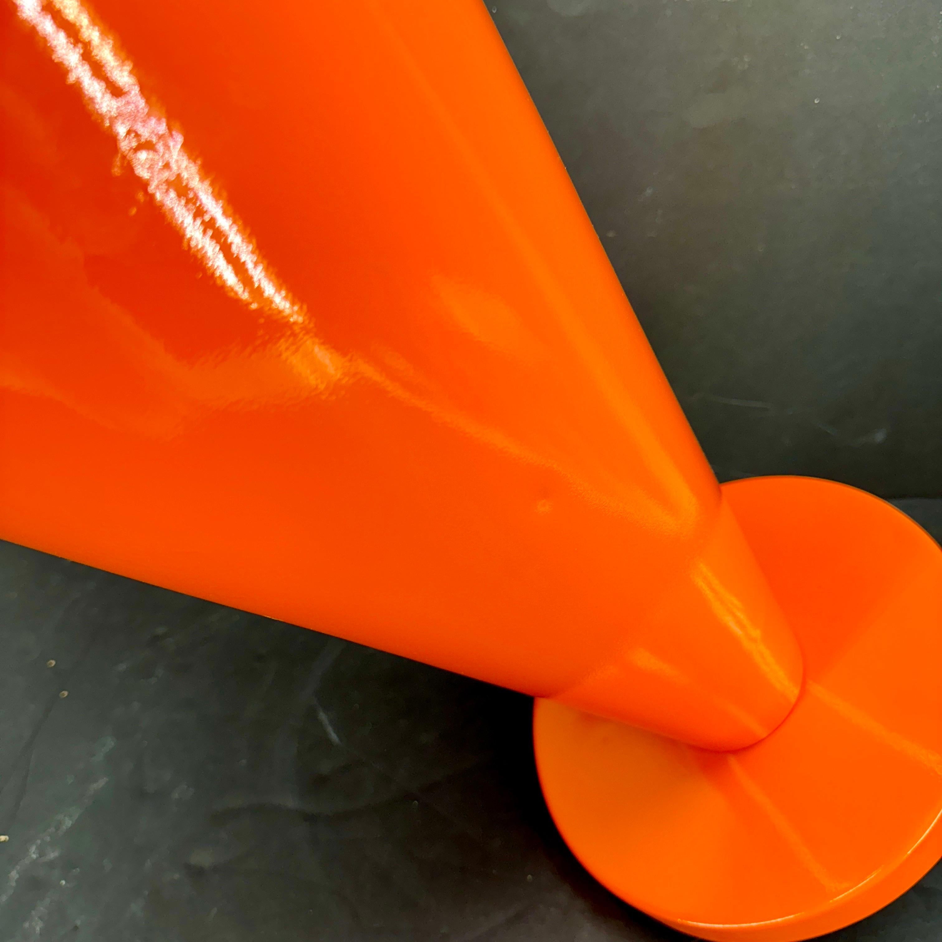Metal Mid-Century Orange Umbrella Stand Holder with White Handle For Sale