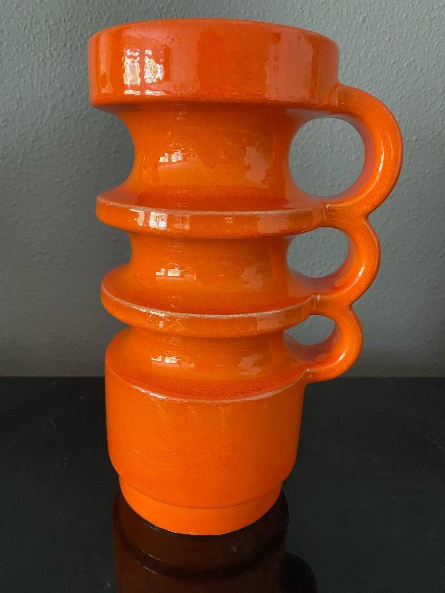 Mid-Century Modern Vase orange du milieu du siècle dernier par Bay Keramik, Allemagne en vente