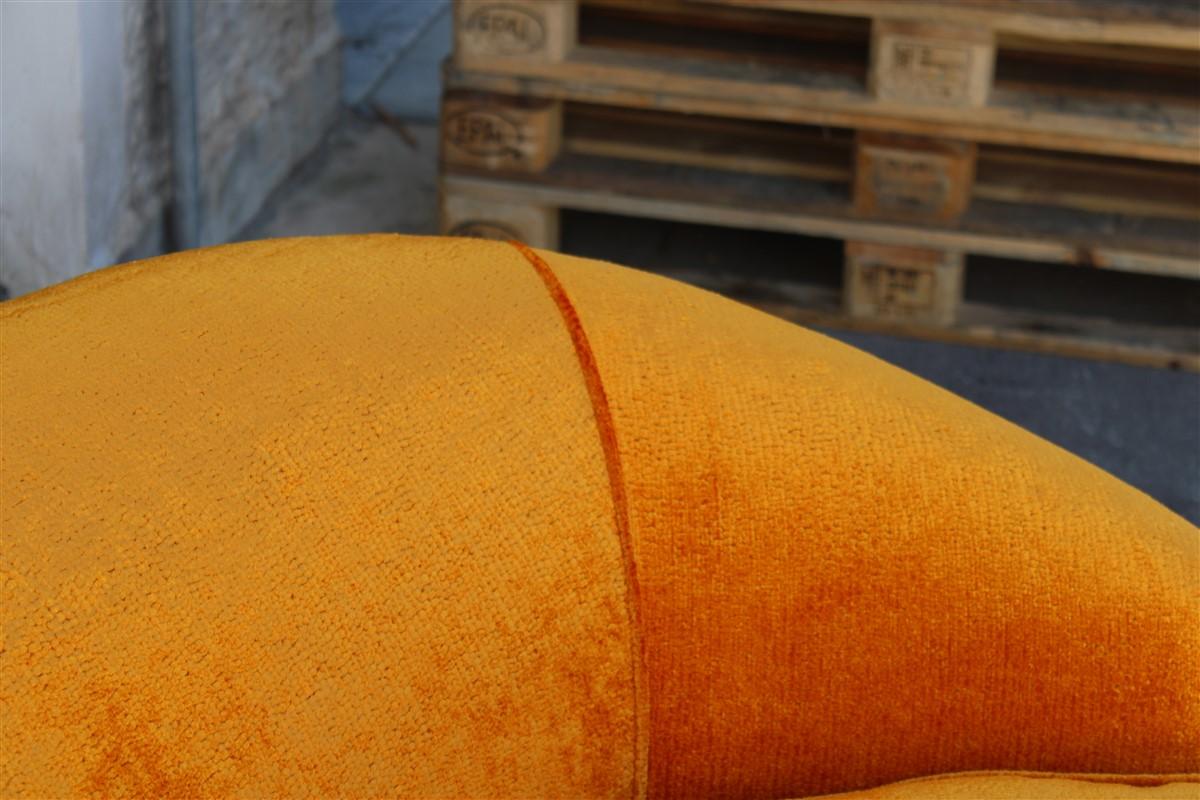 Mid-Century Orange Velvet Curved Sofa Made in Italy 1950s Wood Feet For Sale 7