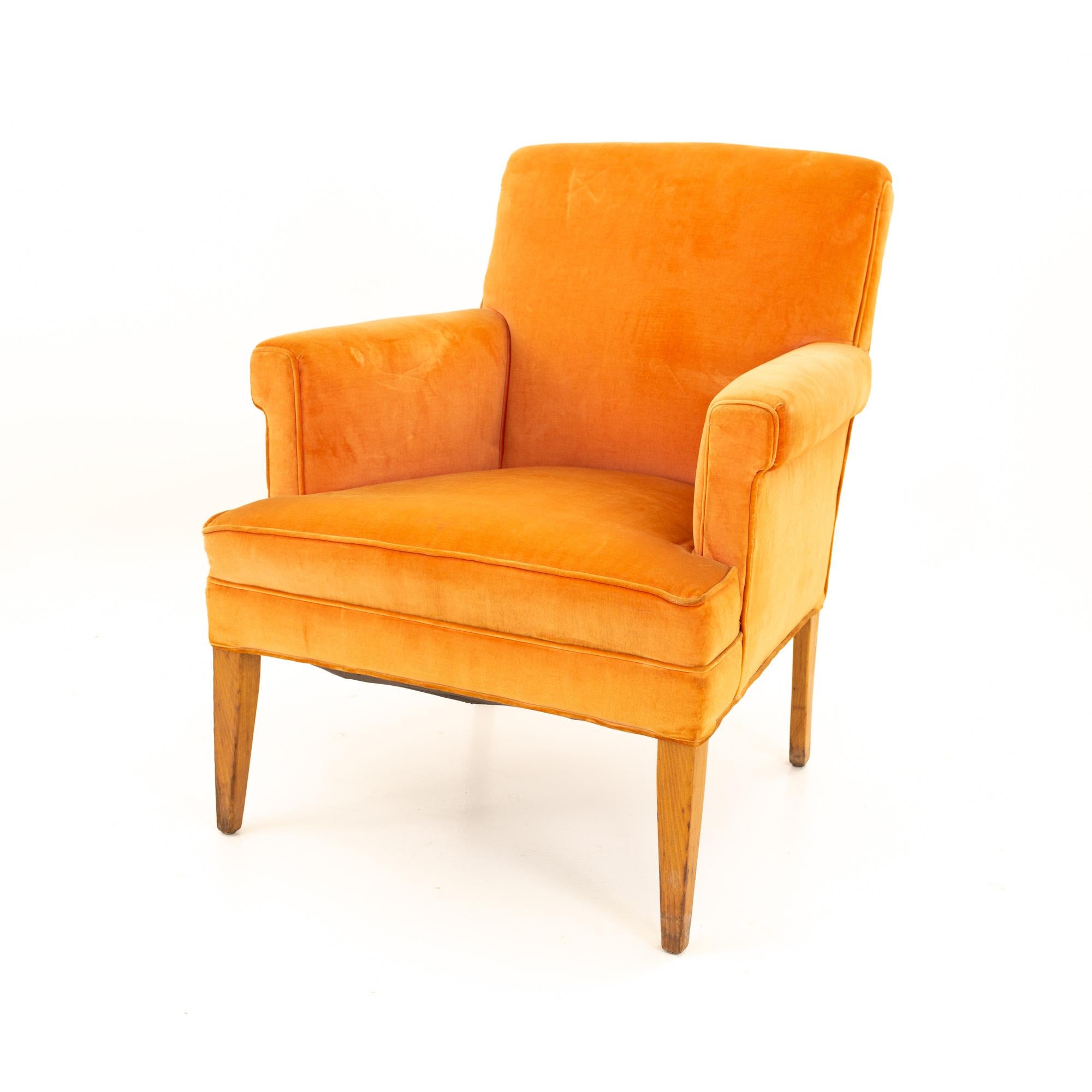 Mid Century Orange Samt Lounge Stuhl (Moderne der Mitte des Jahrhunderts) im Angebot