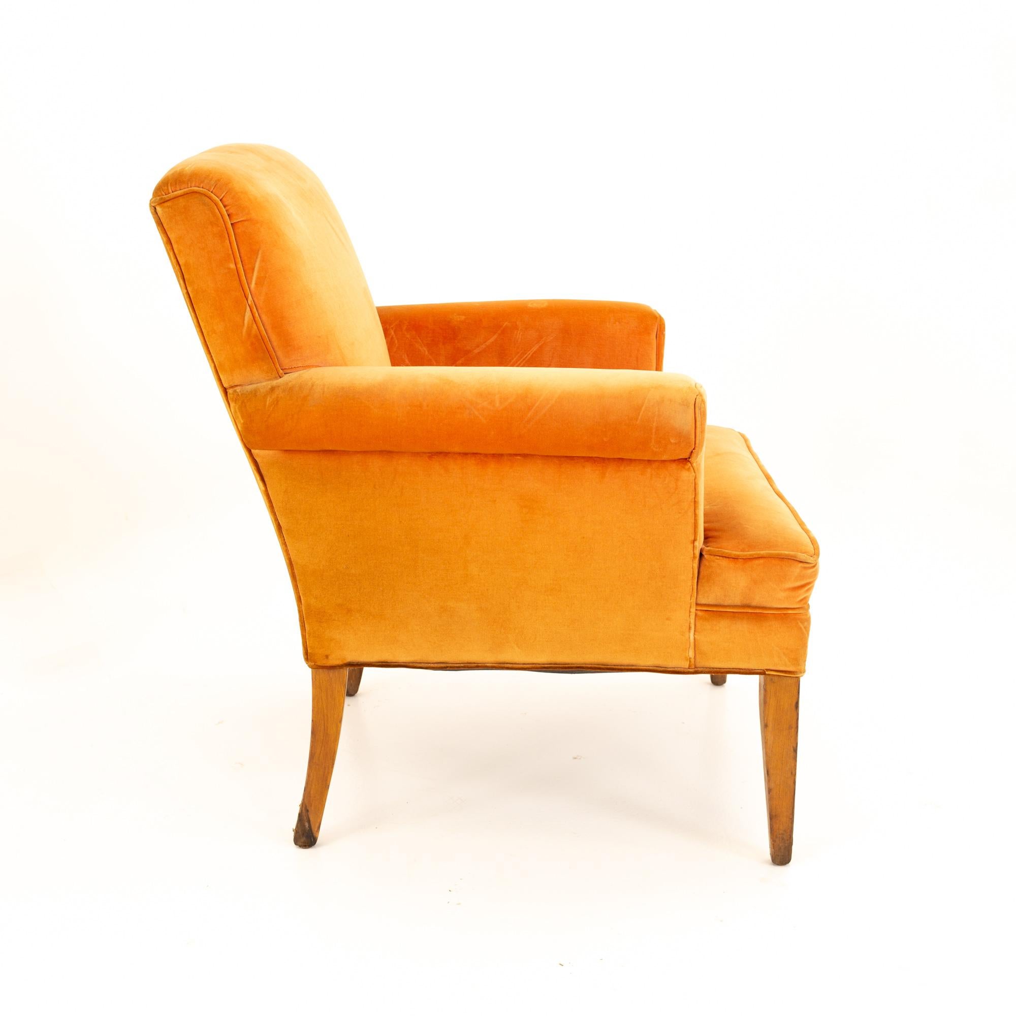 Mid Century Orange Samt Lounge Stuhl (amerikanisch) im Angebot