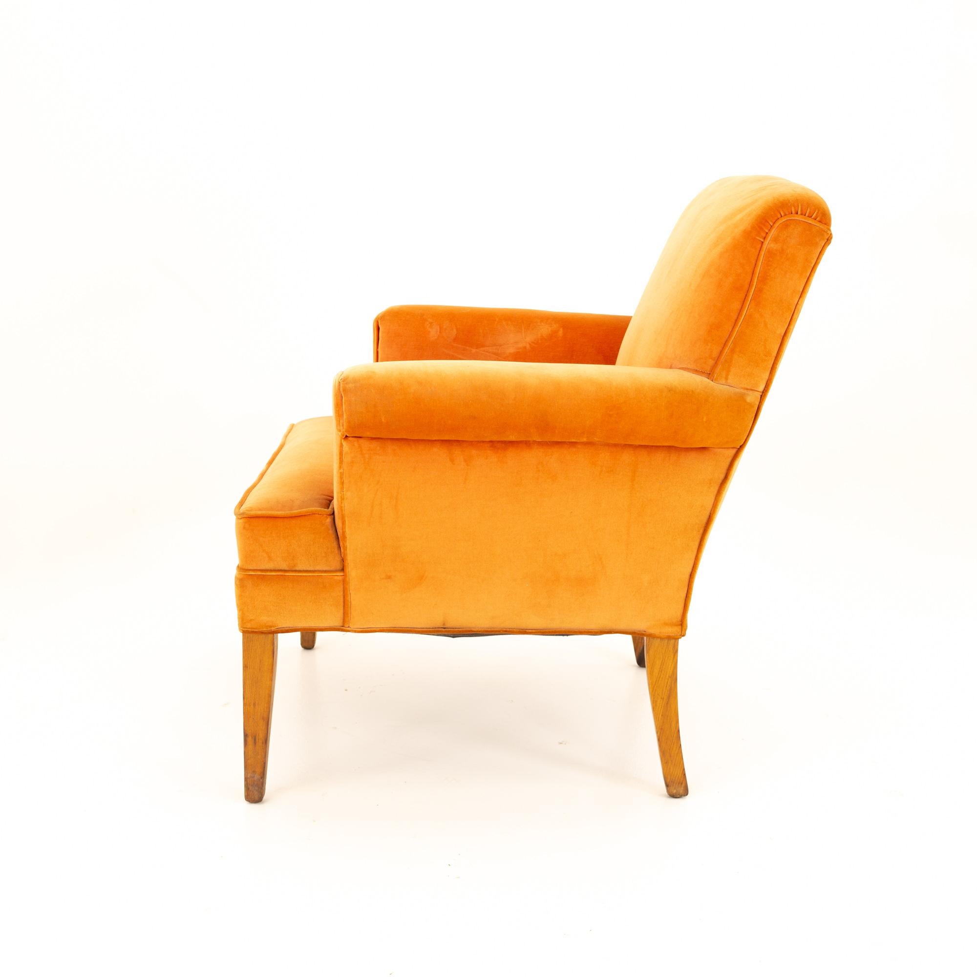 Mid Century Orange Samt Lounge Stuhl (20. Jahrhundert) im Angebot