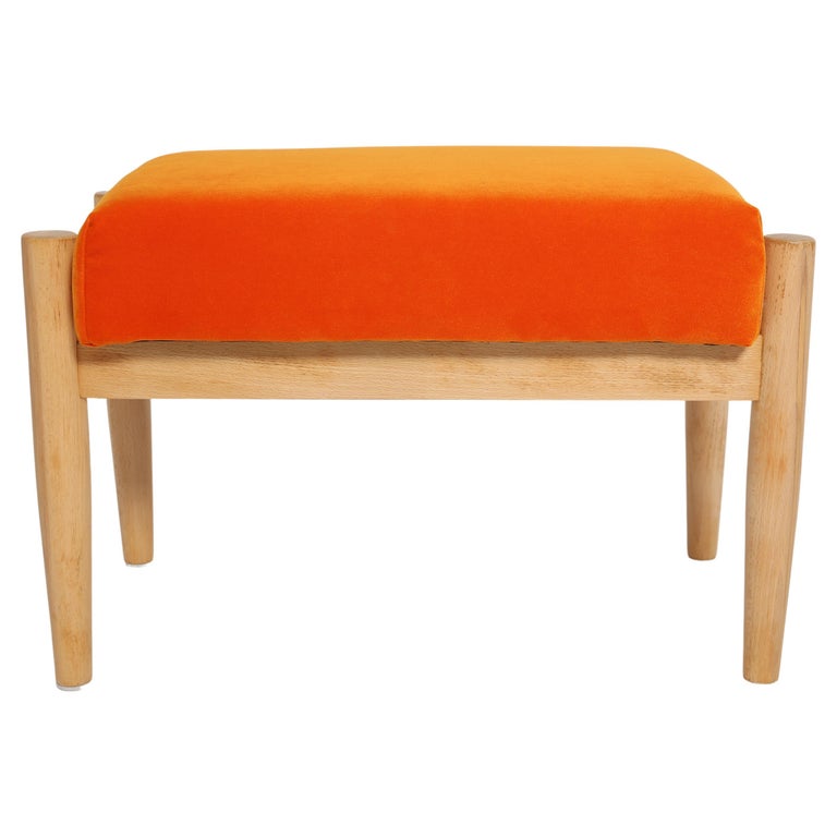 Mid-Century Orange Velvet Vintage Stool, Edmund Homa, 1960s For