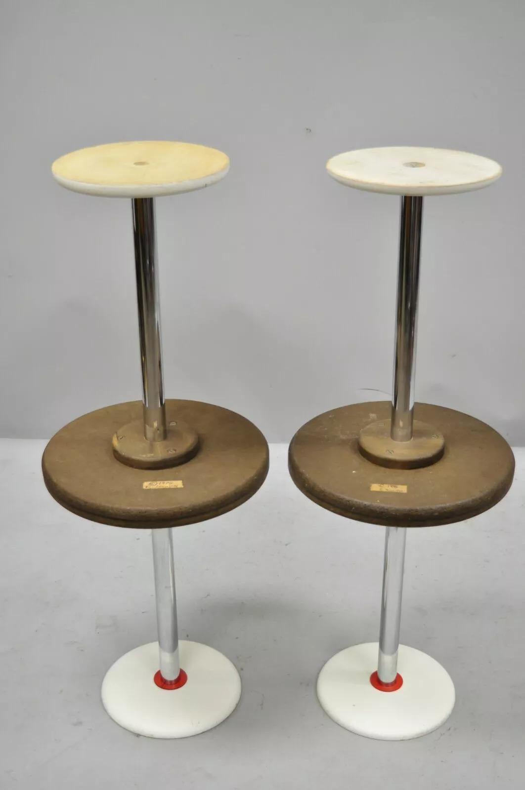 Mid Century Orange Yellow White Round Side Tables by R. Johnson - Set of 4 In Good Condition For Sale In Philadelphia, PA