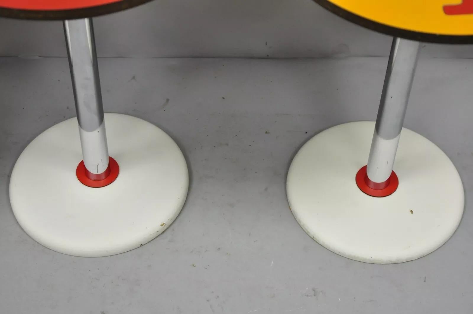 Mid Century Orange Yellow White Round Side Tables by R. Johnson - Set of 4 For Sale 1