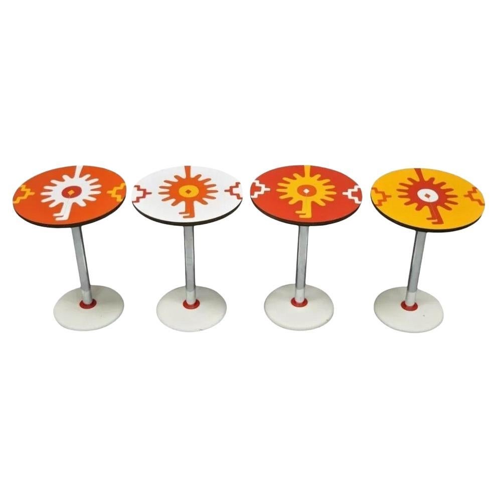 Mid Century Orange Yellow White Round Side Tables by R. Johnson - Set of 4