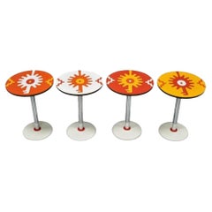 Mid Century Orange Yellow White Round Side Tables by R. Johnson - Set of 4
