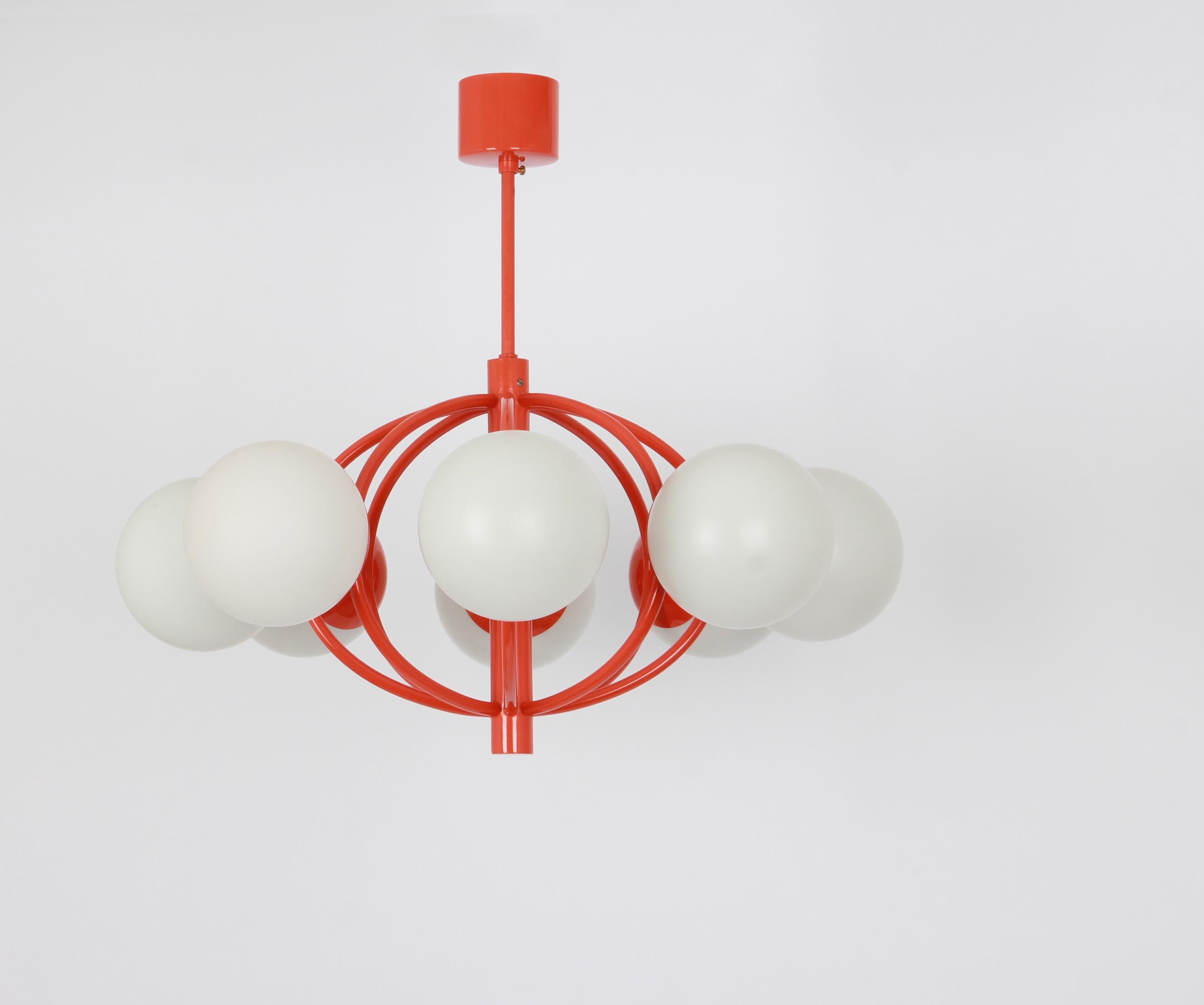 Late 20th Century Midcentury Orbital Ceiling Lamp Pendant in Orange by Kaiser, Germany, 1960s