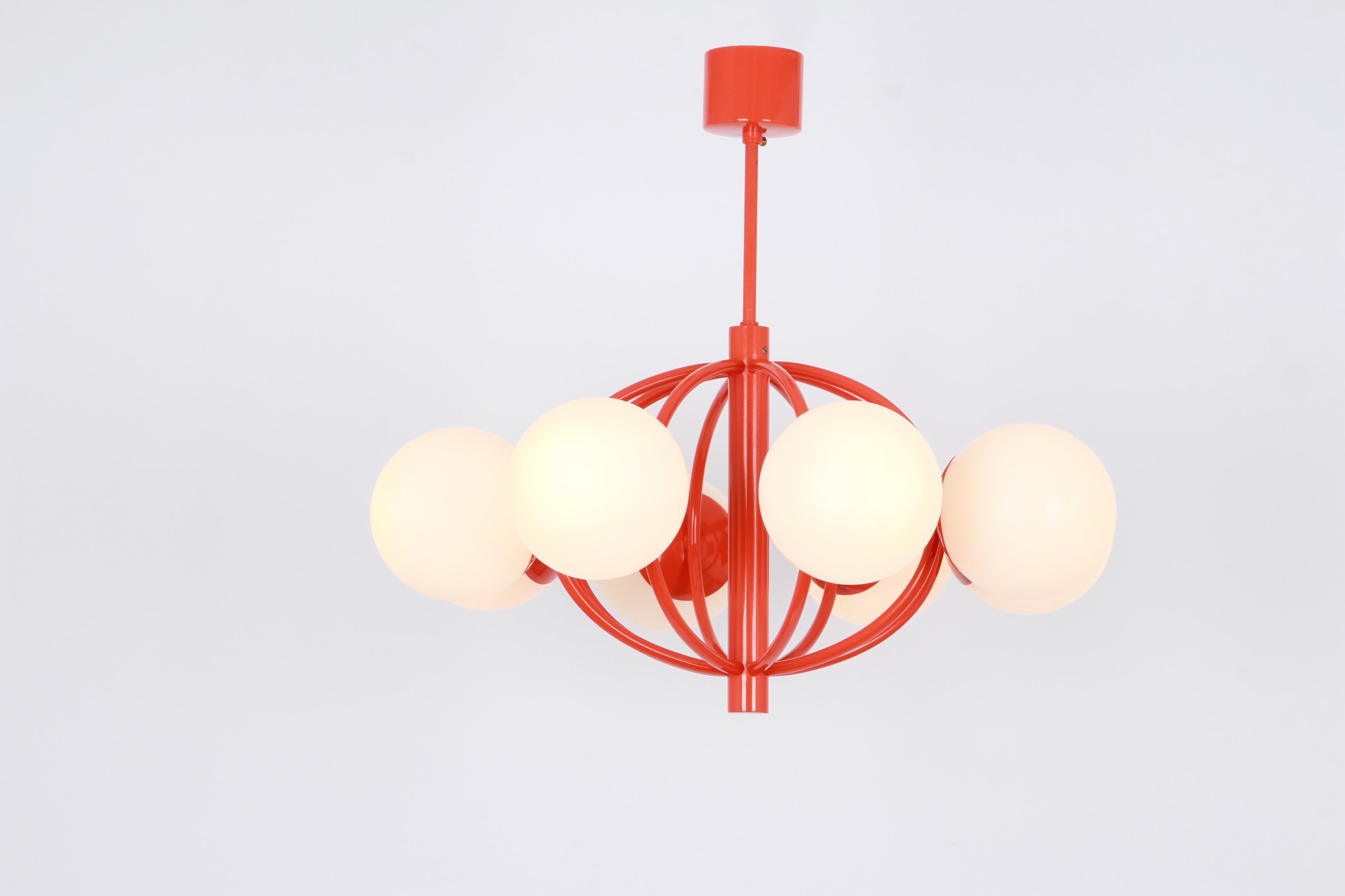 Midcentury Orbital Ceiling Lamp Pendant in Orange by Kaiser, Germany, 1960s 2
