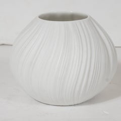Midcentury Orbital Striated White Ceramic Vase by Martin Freyer for Rosenthal