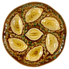 Vintage Mid-Century Orfinox French Faience Chocolate Brown Seaweed Oyster Plate, 1960s