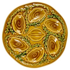Mid-Century Orfinox French Faience Mustard Yellow Seaweed Oyster Plate, 1960s