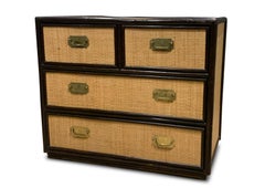 Mid-Century Rattan Chest of Drawers, Faux Bamboo Frame, Brass Handles