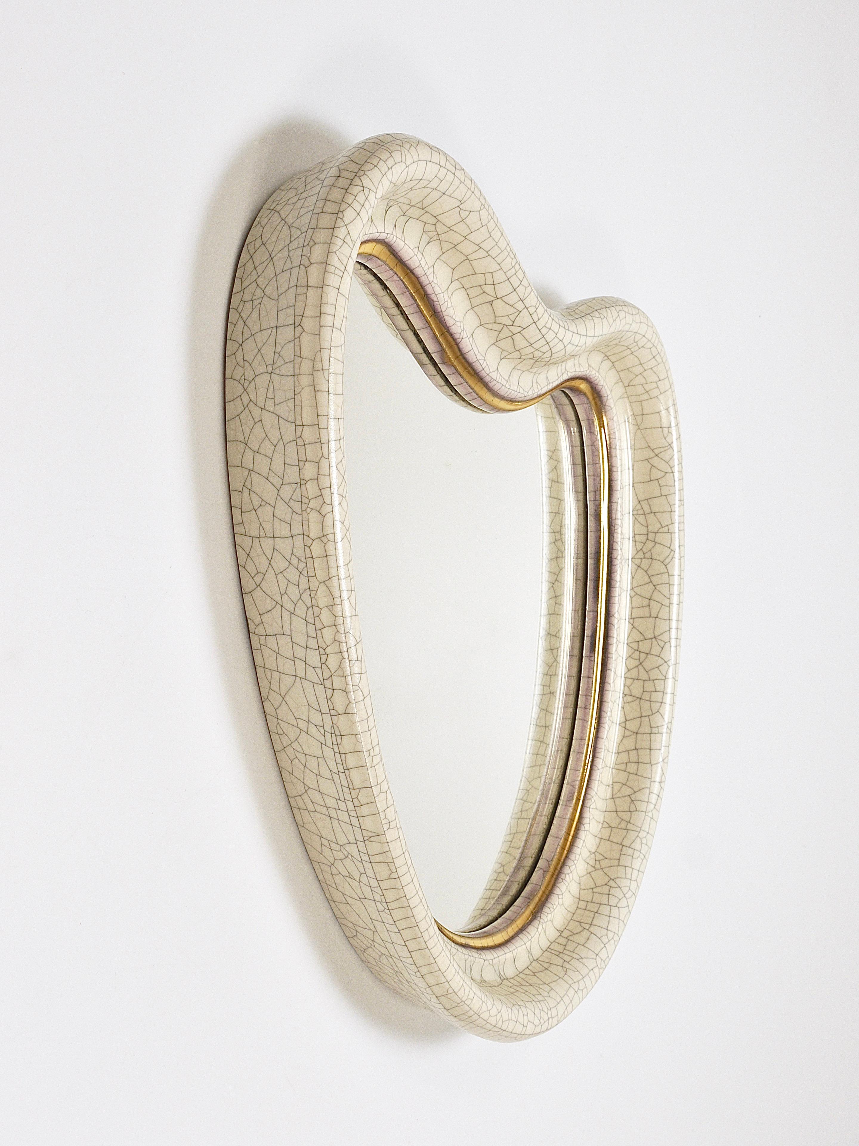 Mid-Century Organic Craquelé Terracotta Wall Mirror by Gmundner Keramik, 1950s 3