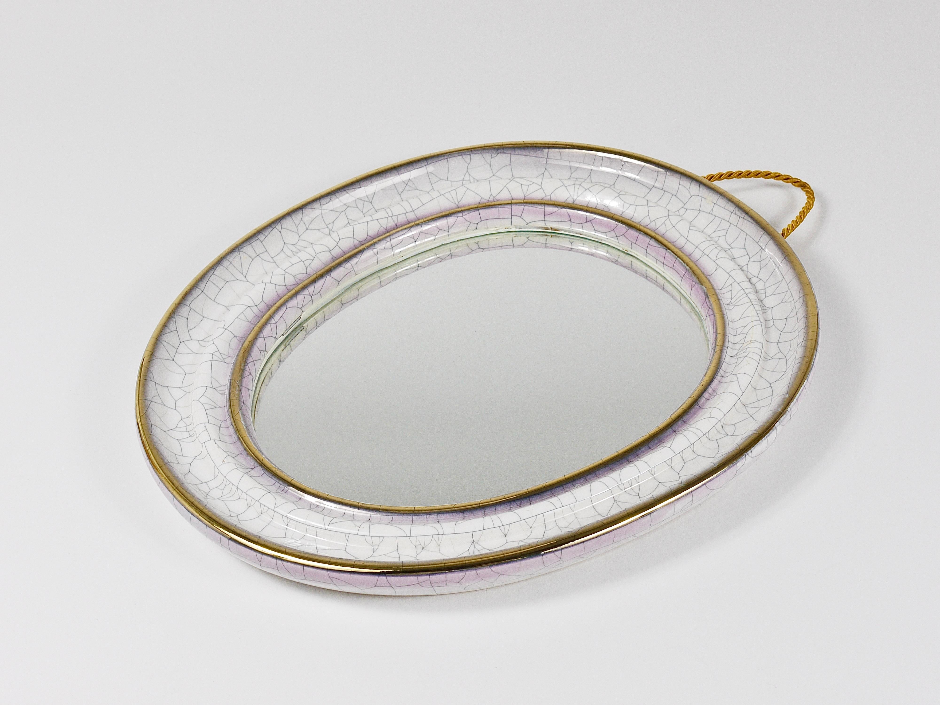 Organischer Craquelé-Terrakotta-Wandspiegel der Jahrhundertmitte von Gmundner Keramik, 1950er Jahre (Moderne der Mitte des Jahrhunderts) im Angebot