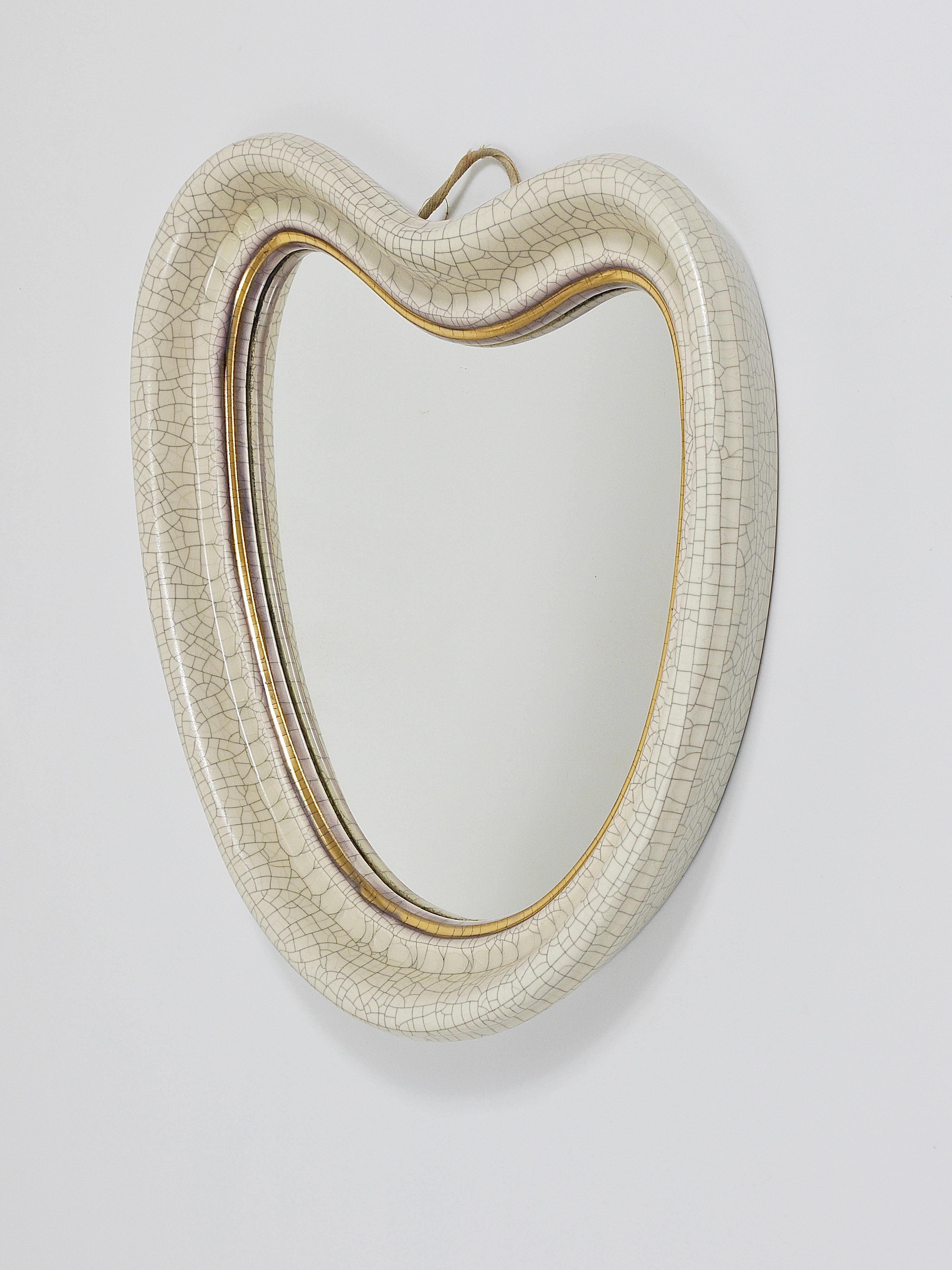 Glazed Mid-Century Organic Craquelé Terracotta Wall Mirror by Gmundner Keramik, 1950s