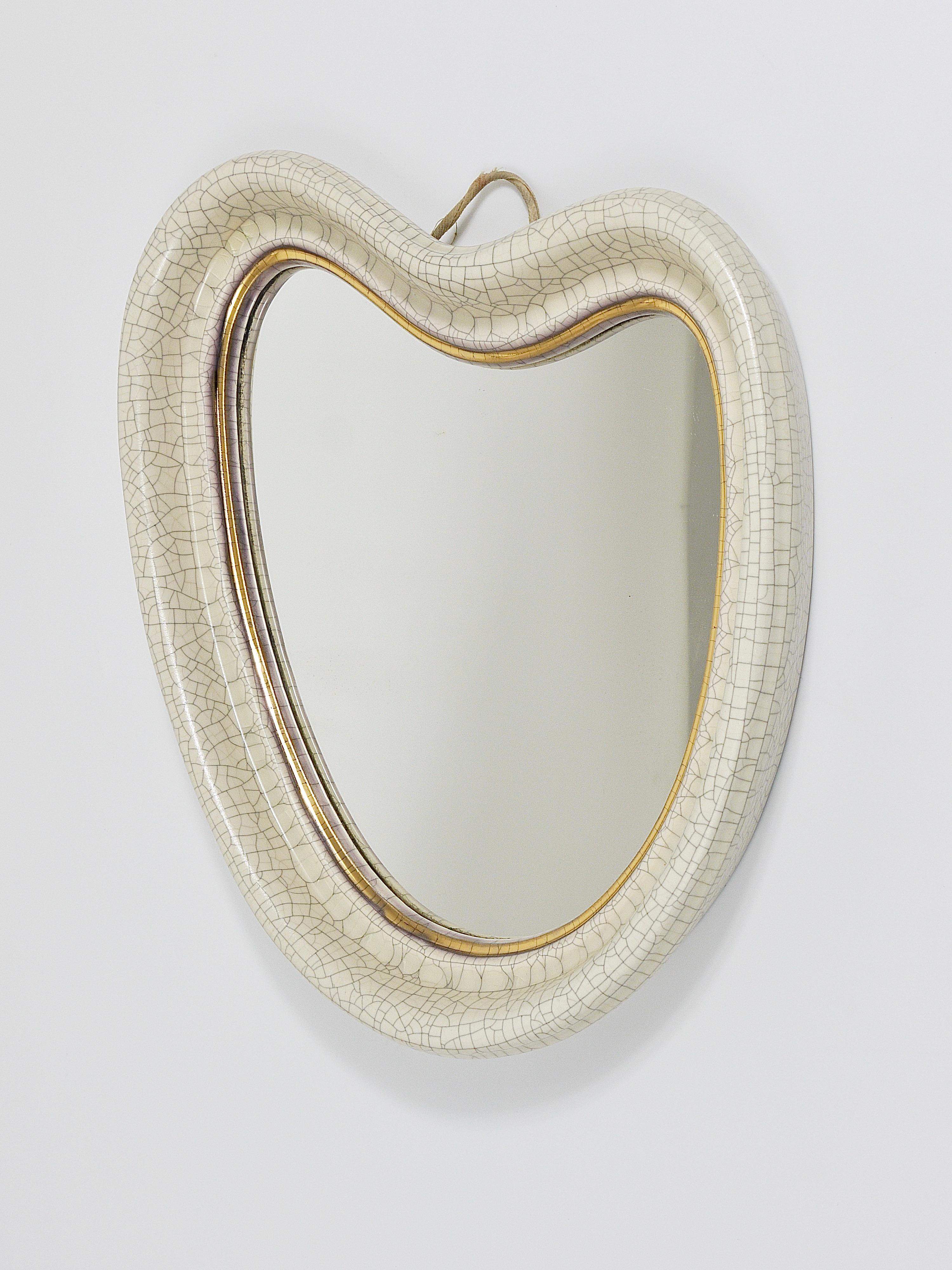20th Century Mid-Century Organic Craquelé Terracotta Wall Mirror by Gmundner Keramik, 1950s