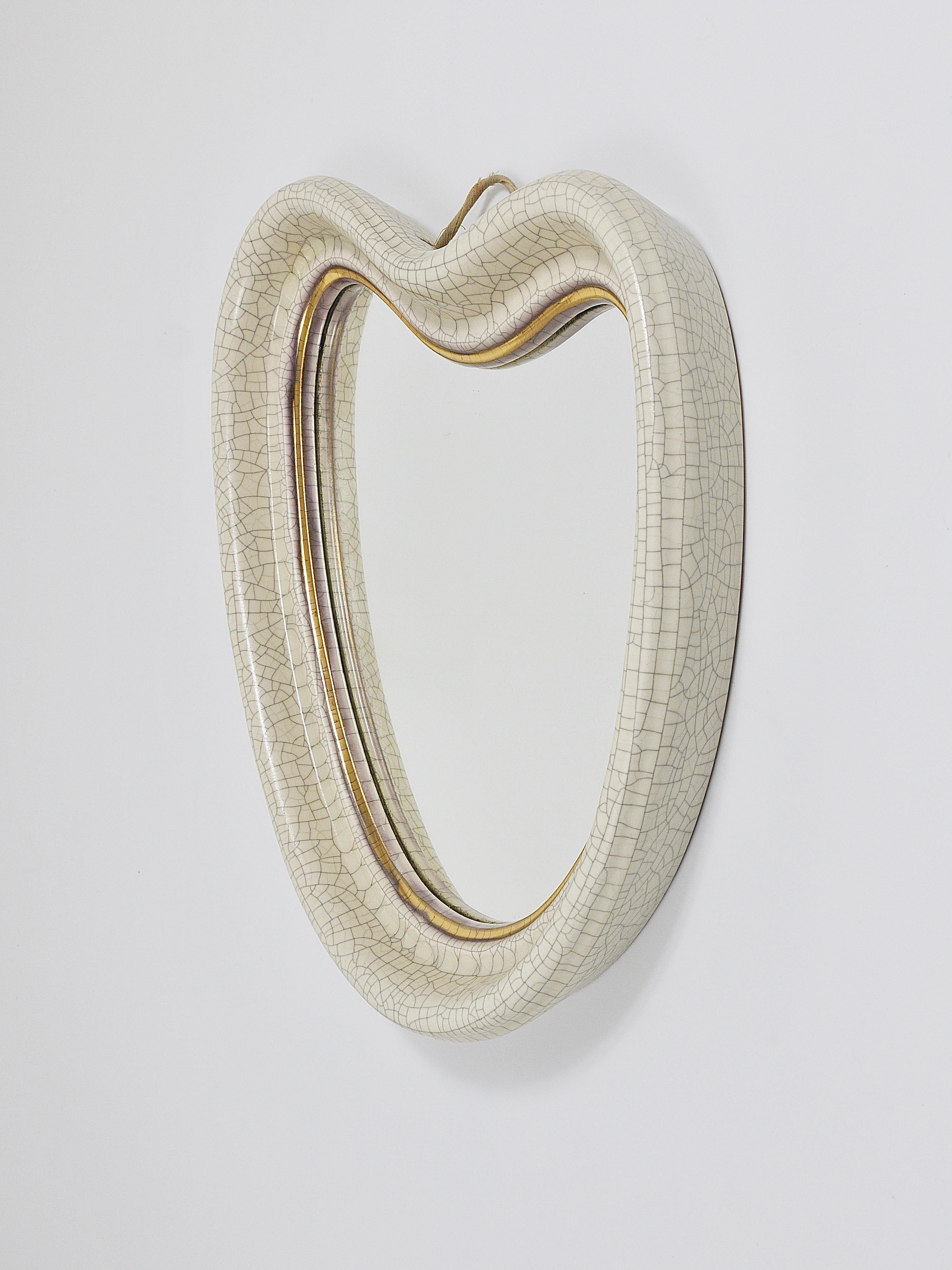 Mid-Century Organic Craquelé Terracotta Wall Mirror by Gmundner Keramik, 1950s 1