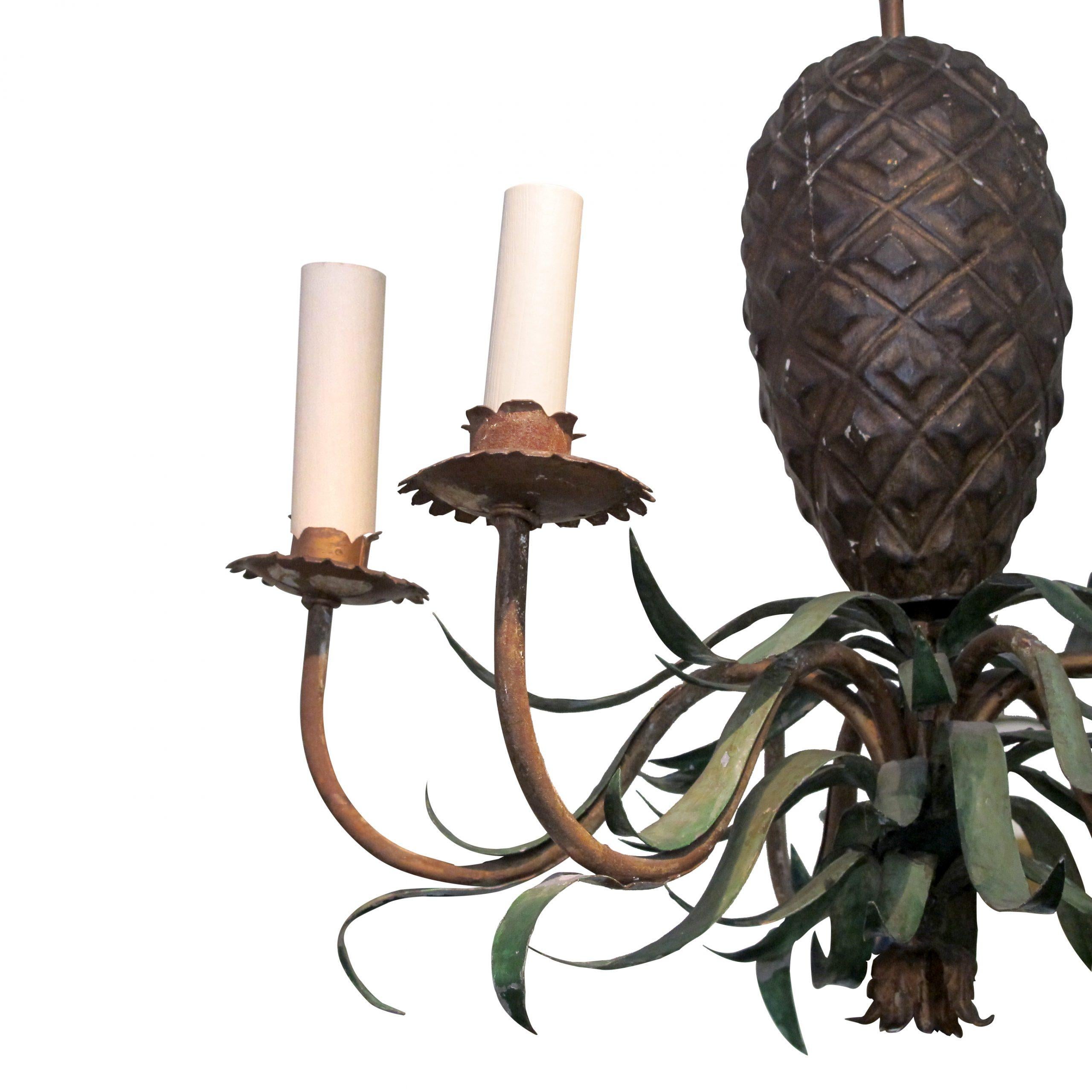 Hand-Painted Mid-Century Organic French Handcrafted Pineapple Shaped Chandelier For Sale