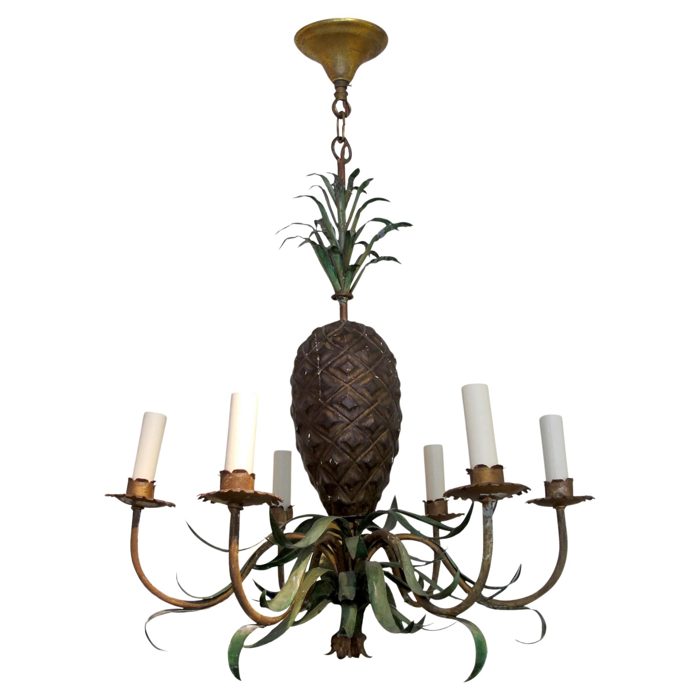 Mid-Century Organic French Handcrafted Pineapple Shaped Chandelier For Sale
