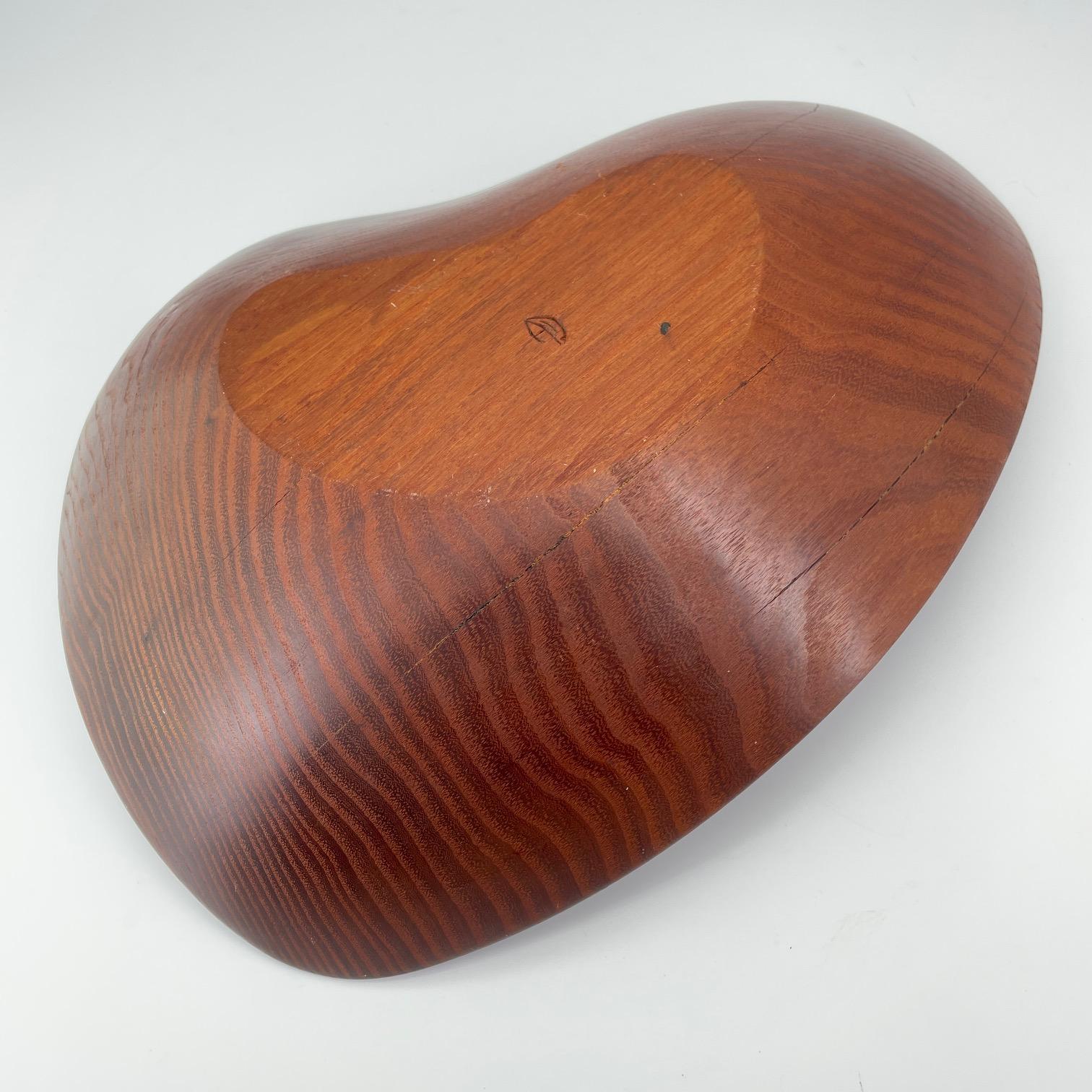 Mid-Century Organic Heart-Shaped Wenge Bowl Unknown Craftsman AD Vintage 1950s For Sale 3