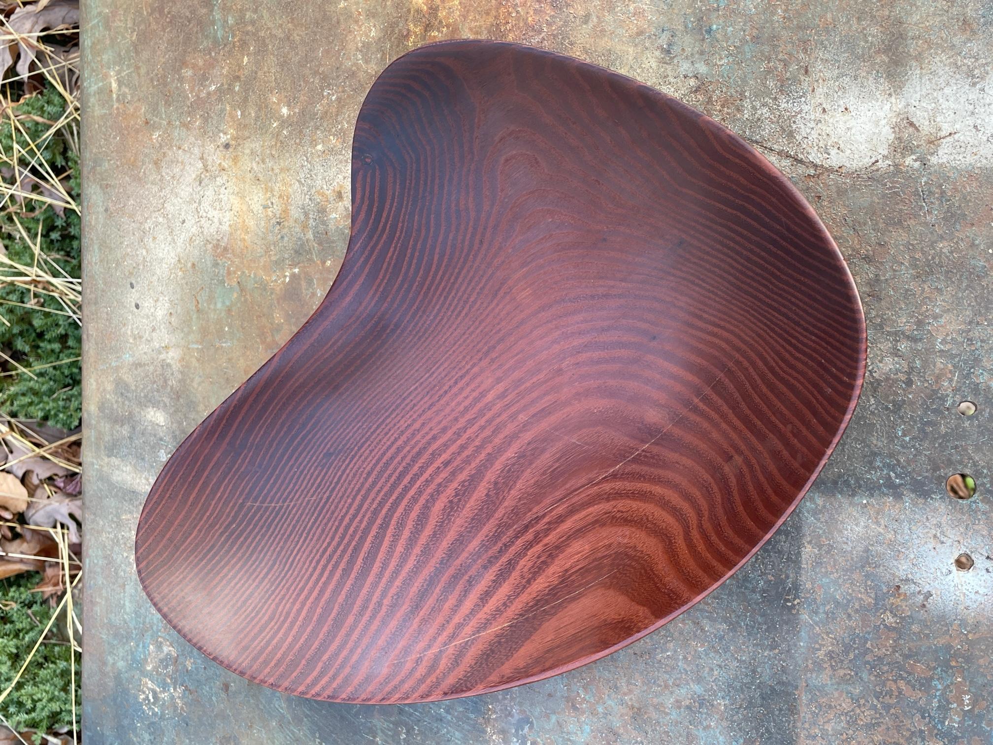 Mid-20th Century Mid-Century Organic Heart-Shaped Wenge Bowl Unknown Craftsman AD Vintage 1950s For Sale