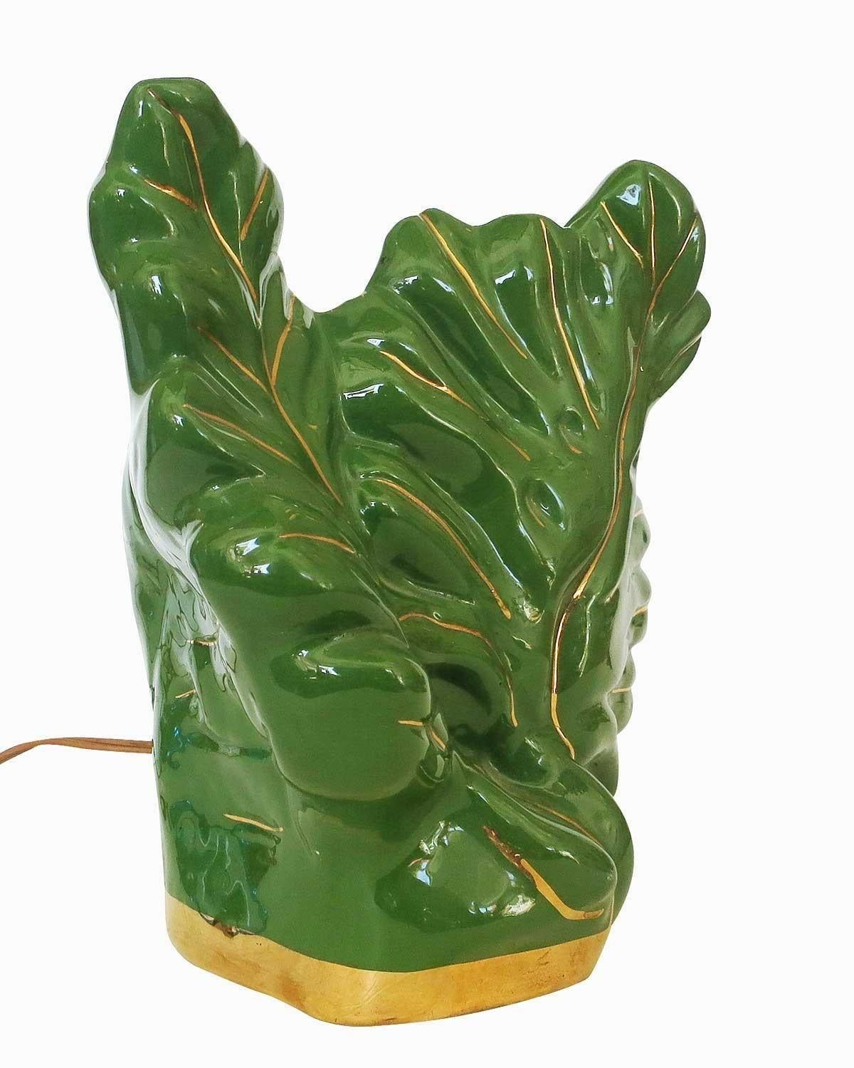 American Mid-Century Organic Leaf Esco-Lite Pottery TV Lamp For Sale