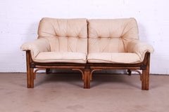 Mid-Century Organic Modern Bamboo and Leather Loveseat Attributed to McGuire