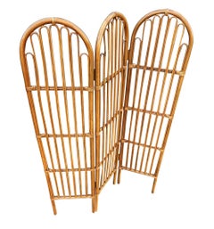 Midcentury Organic Modern Bamboo Rattan Dressing Screen or Room Divider