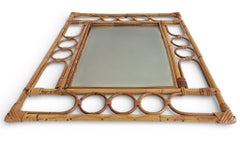 Mid-Century Organic Modern Bamboo & Rattan Mirror, Franco Albini Style, 1960s